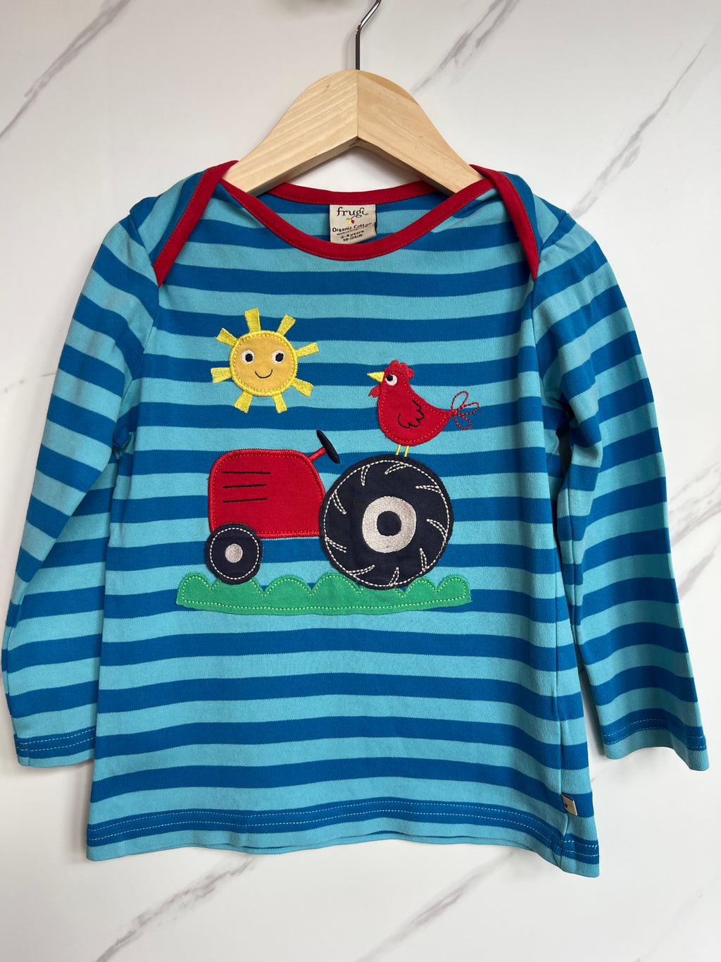 Frugi Blue Striped Tractor Long-Sleeved Top Age 3-4 Years