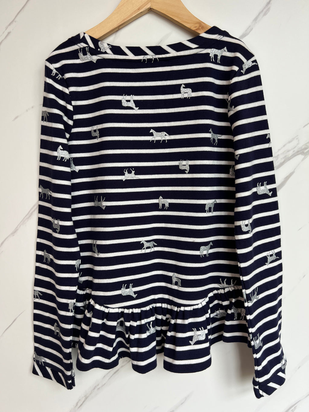 Joules Peplum Striped Top with Horse Design Age 9-10 Years