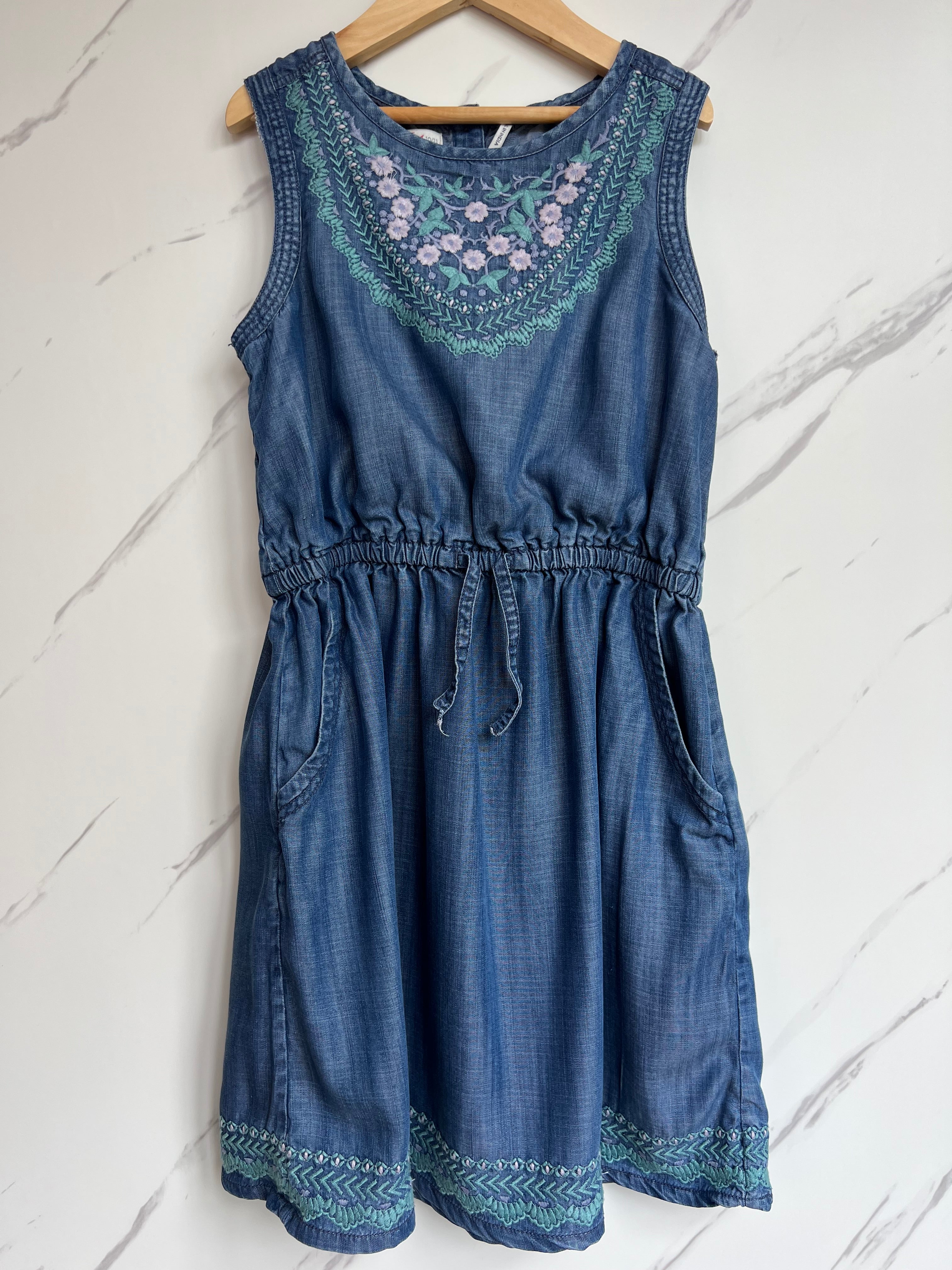 Fatface Denim Dress with Turquoise Embroidery Age 10-11 Years
