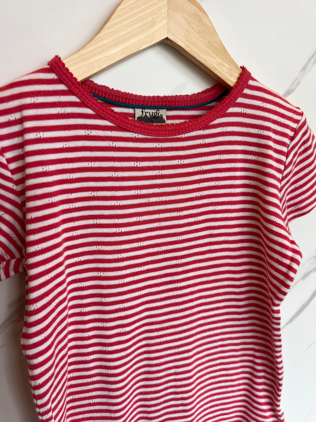 Frugi Pink & White Striped Pontelle T-Shirt Age 7-8 Years
