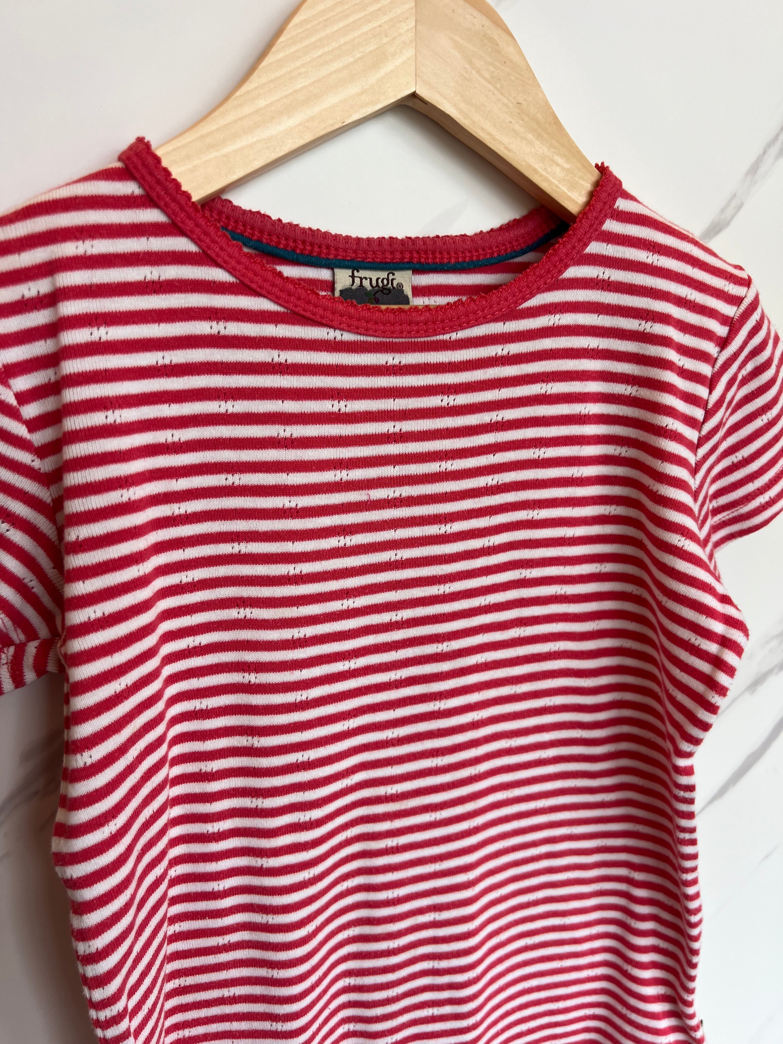 Frugi Pink & White Striped Pontelle T-Shirt Age 7-8 Years