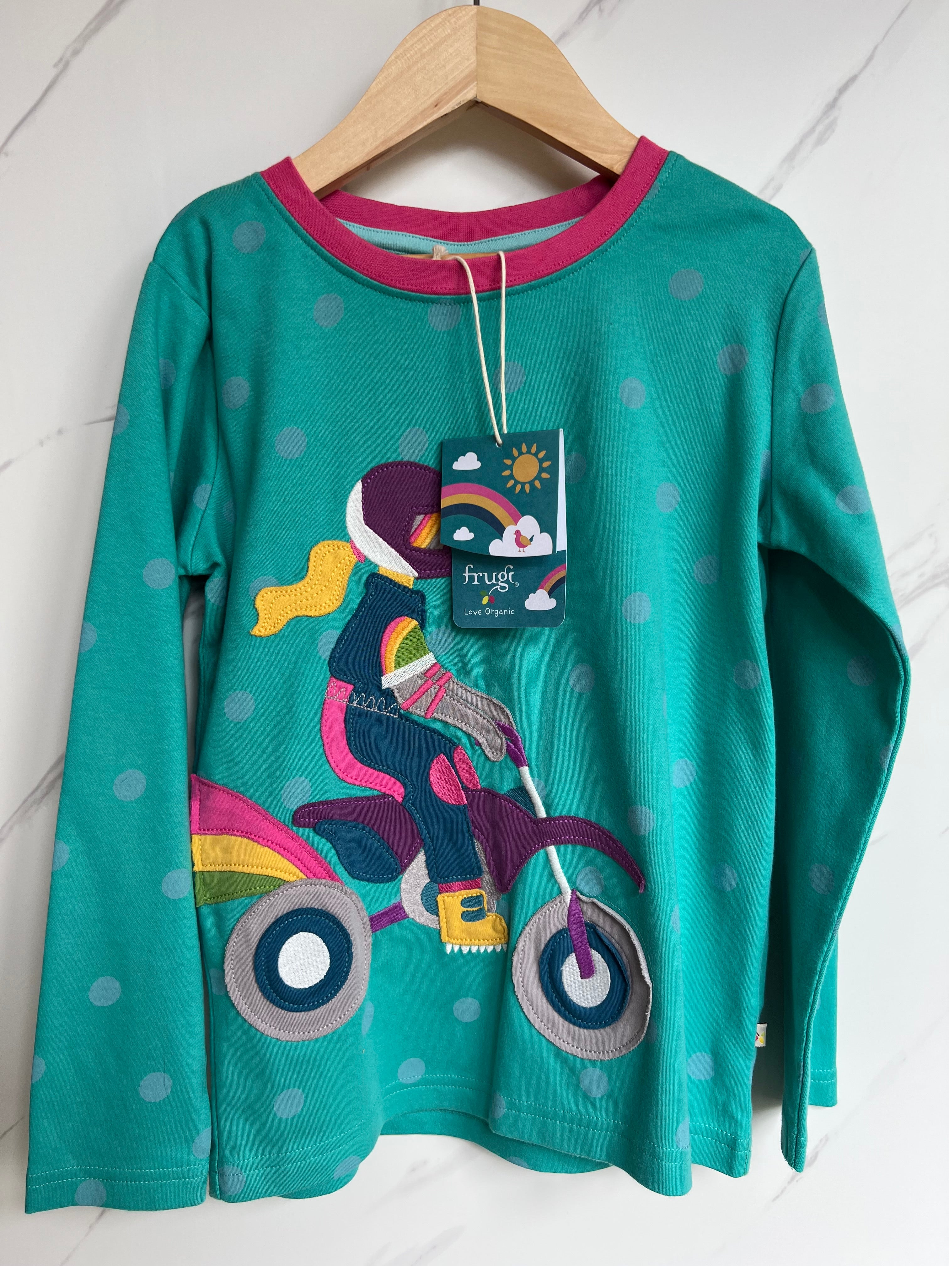Frugi Green Biker Girl Long-Sleeved Top Age 7-8 Years