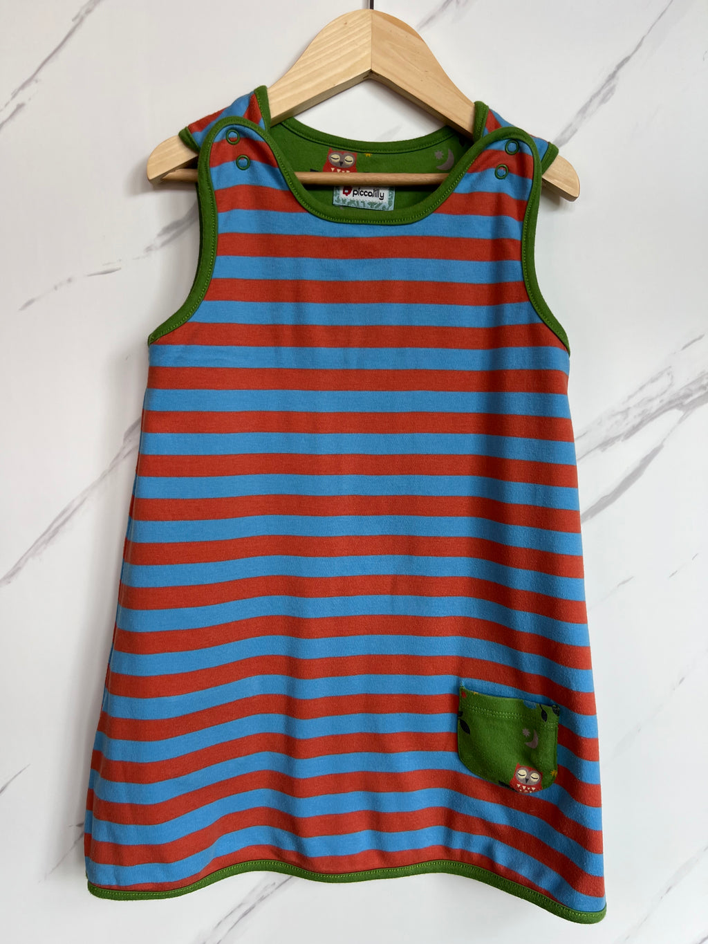 Piccallily Green Owls Reversible Dress Age 3 Years