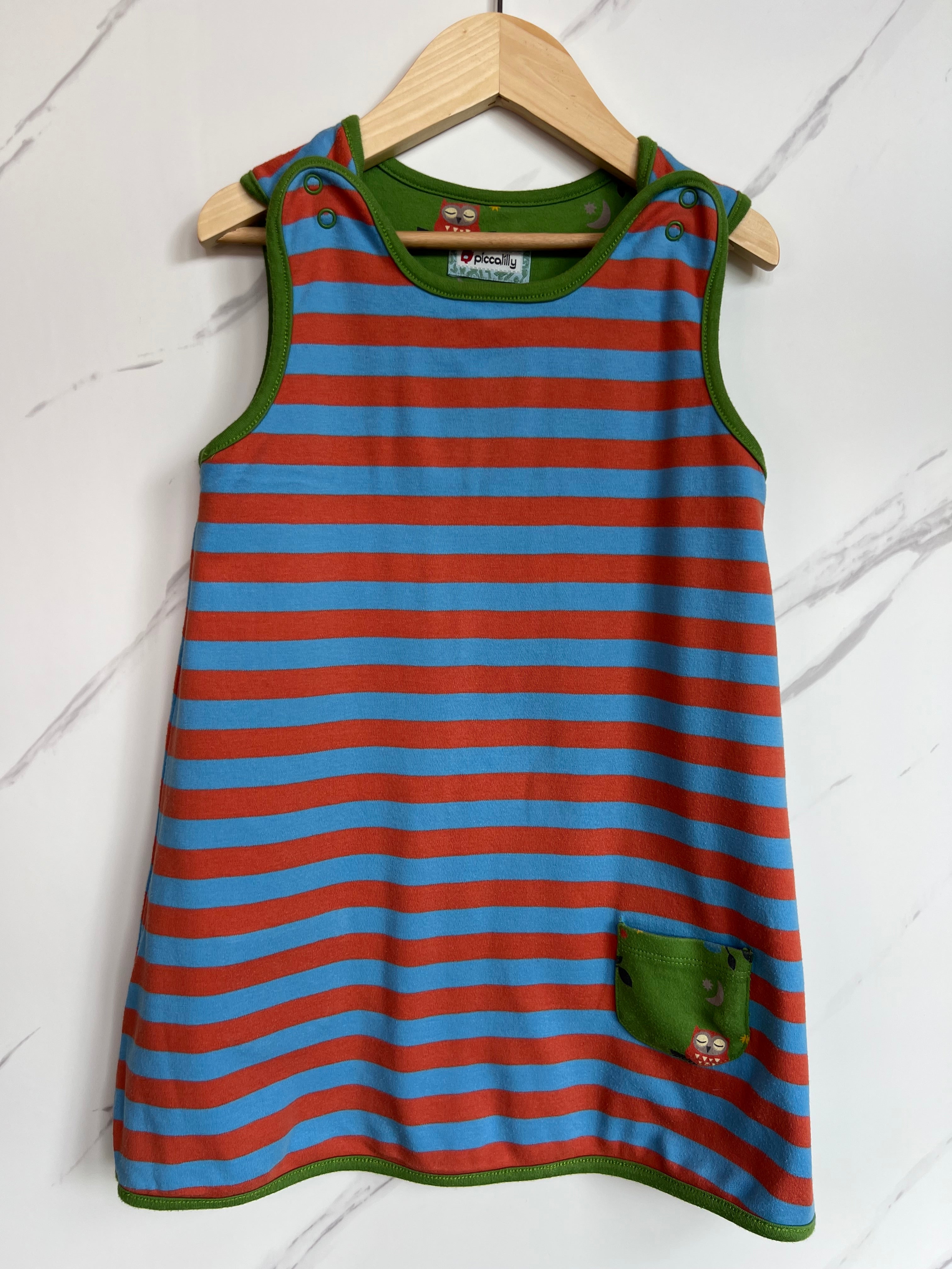 Piccallily Green Owls Reversible Dress Age 3 Years