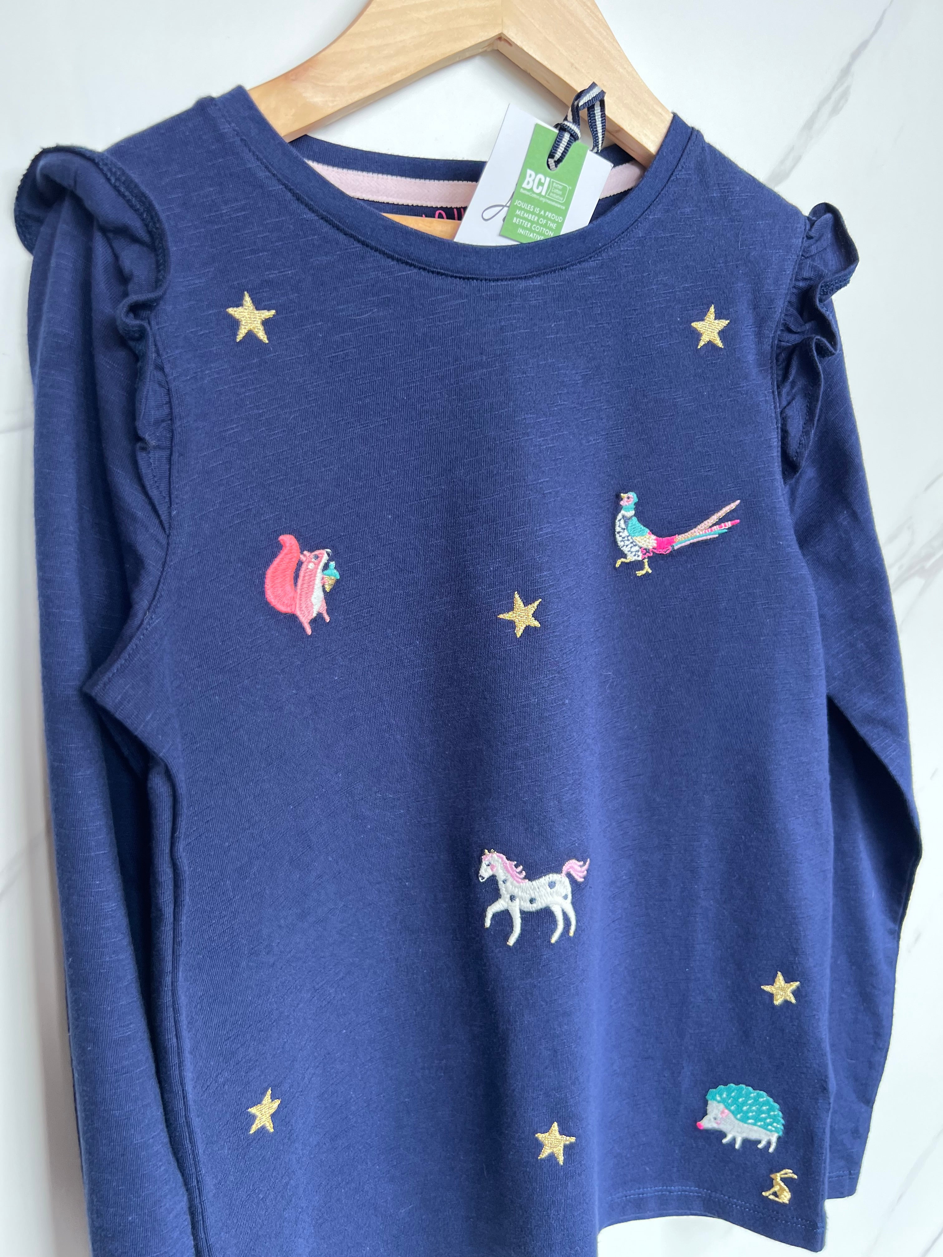 Joules Navy Night Animals Long-Sleeved Top Age 9-10 Years