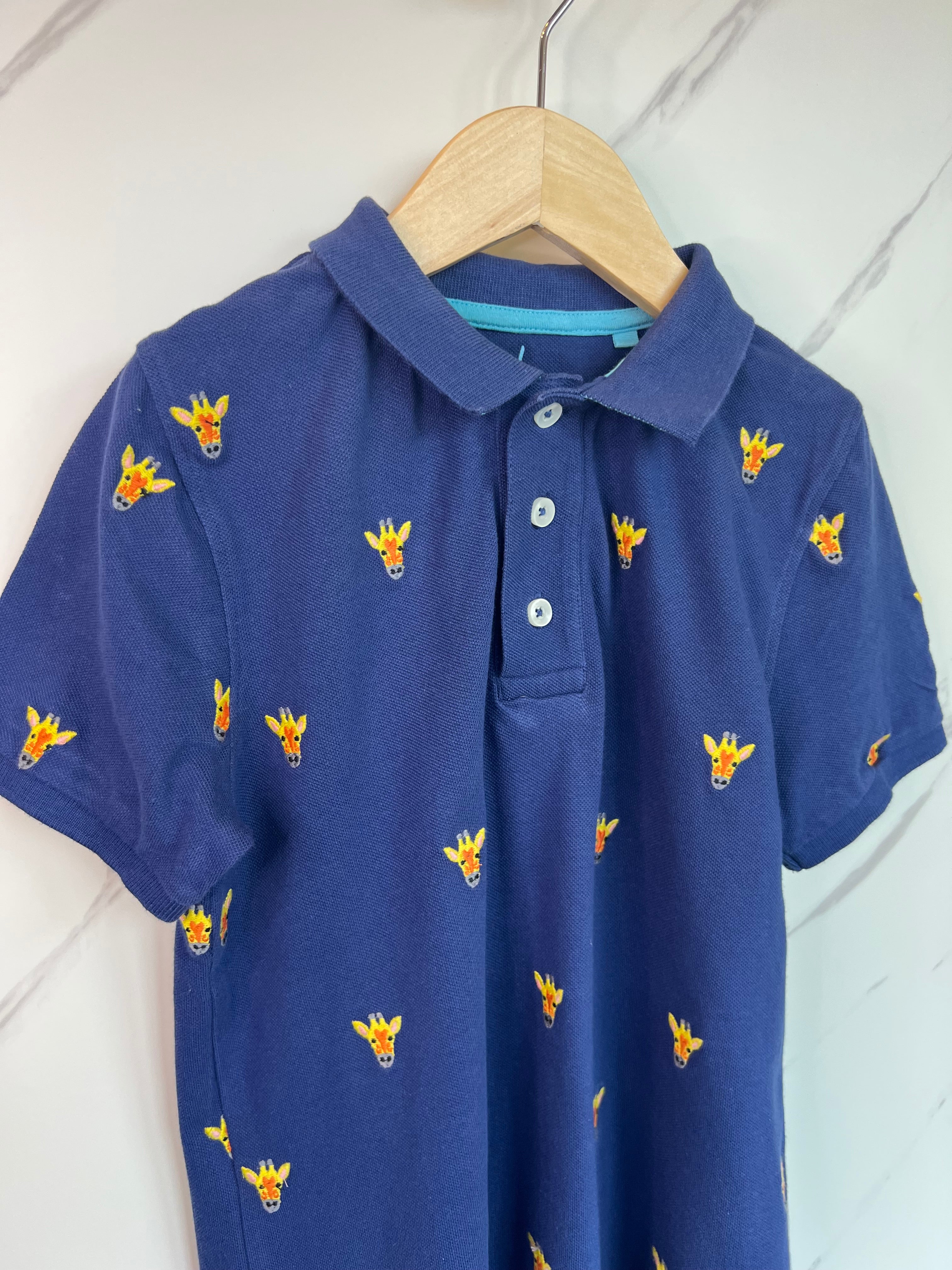 Boden Blue Mini Giraffe Polo Shirt Age 9-10 Years