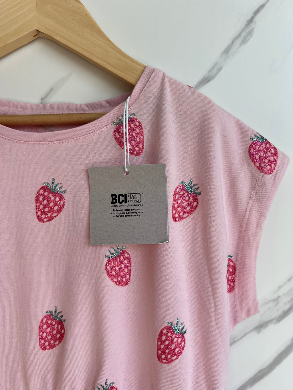 John Lewis Pink Strawberries Jersey Dress Age 9 Years