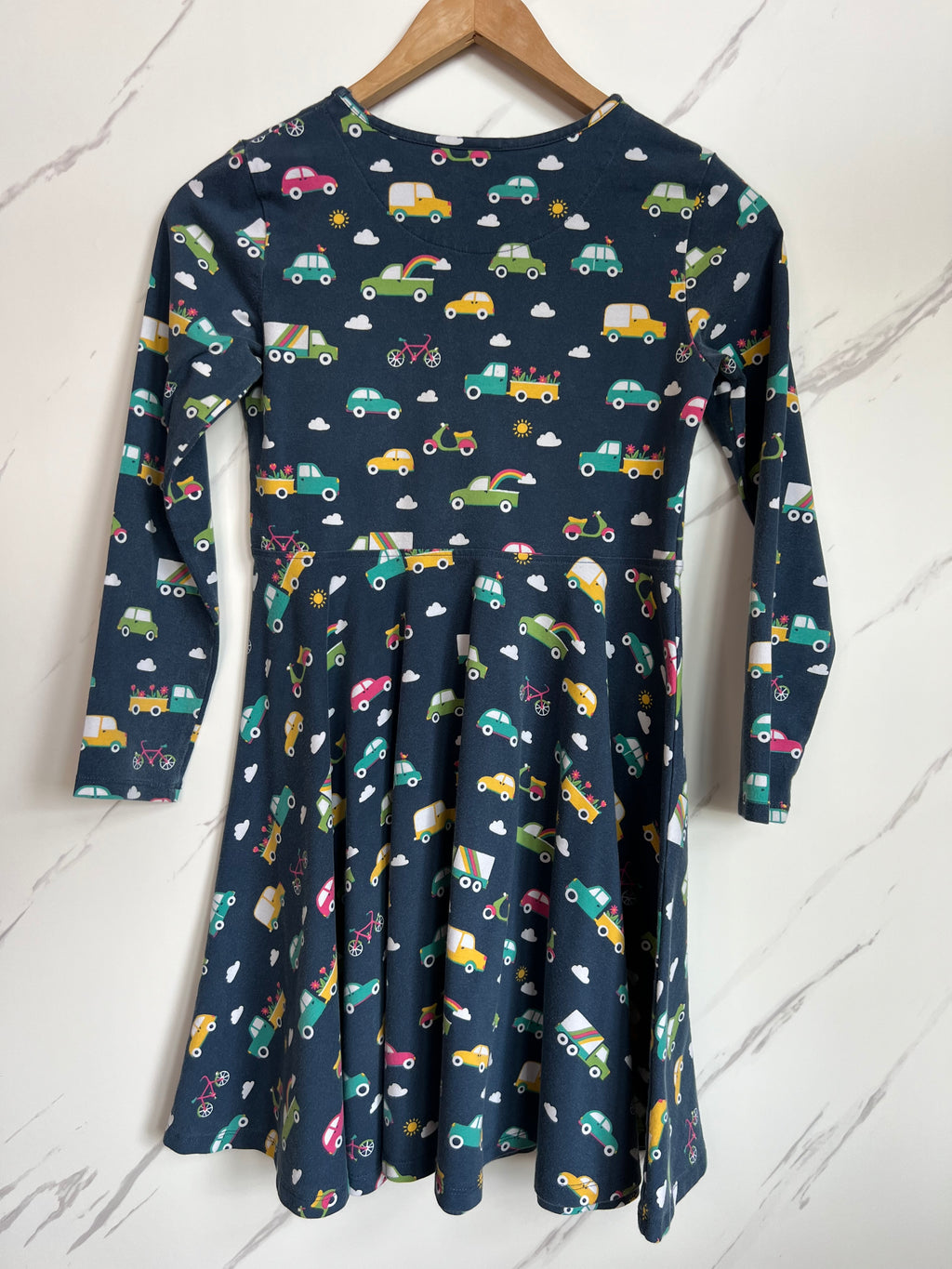 Frugi Navy Vehicles Long-Sleeved Skater Dress Age 9-10 Years