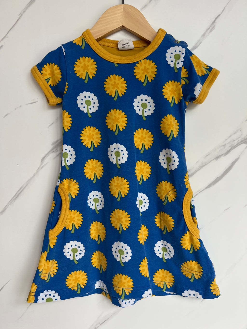 Maxomorra Blue & Yellow Dandelion Dress Age 18-24 months