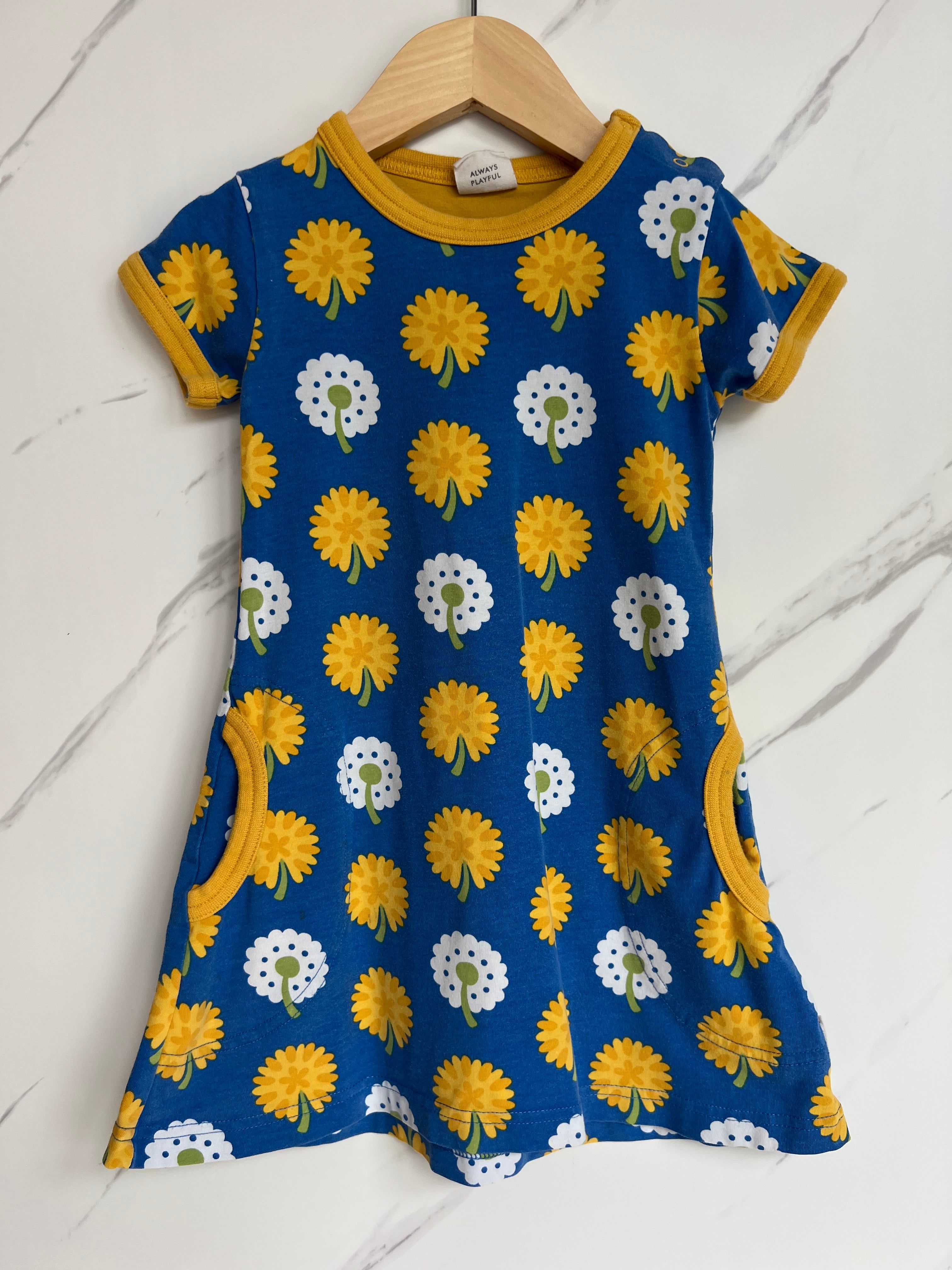 Maxomorra Blue & Yellow Dandelion Dress Age 18-24 months