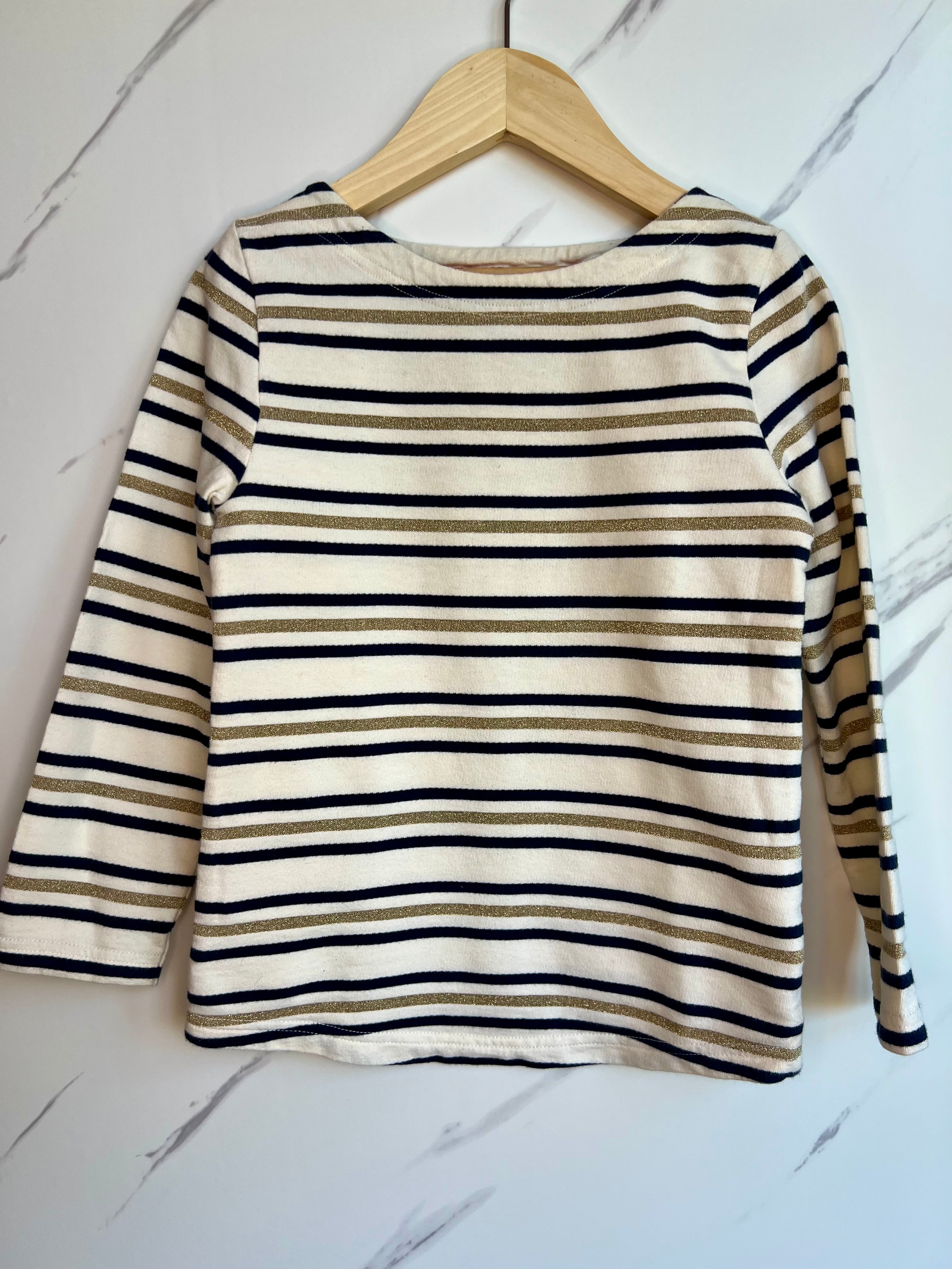 Boden Cream, Navy and Gold Striped Long-Sleeved Top Age 6-7 Years
