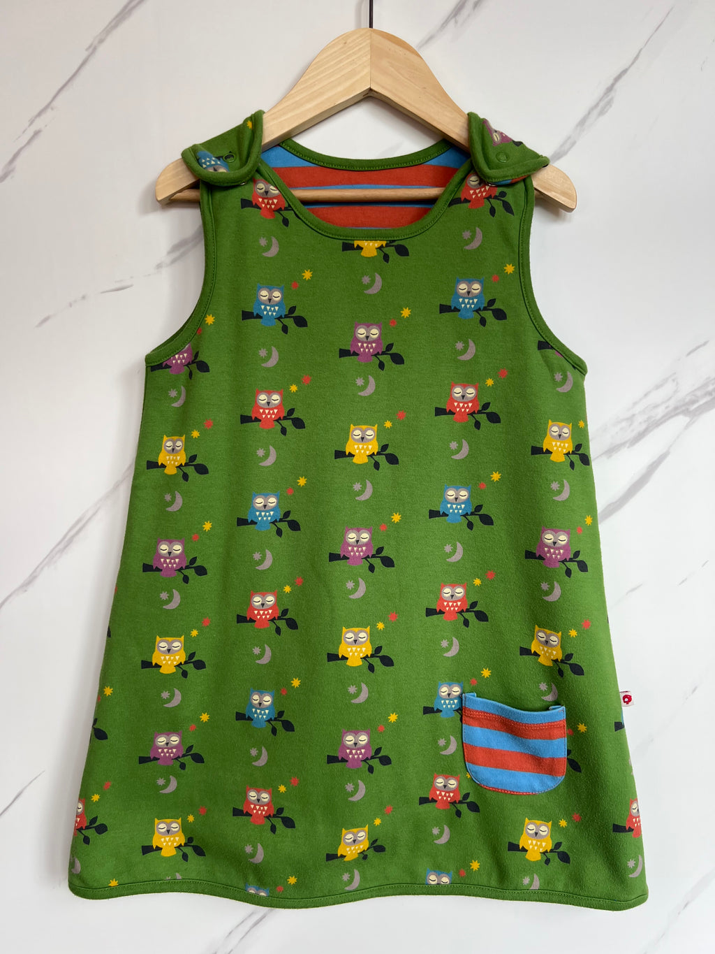 Piccallily Green Owls Reversible Dress Age 3 Years