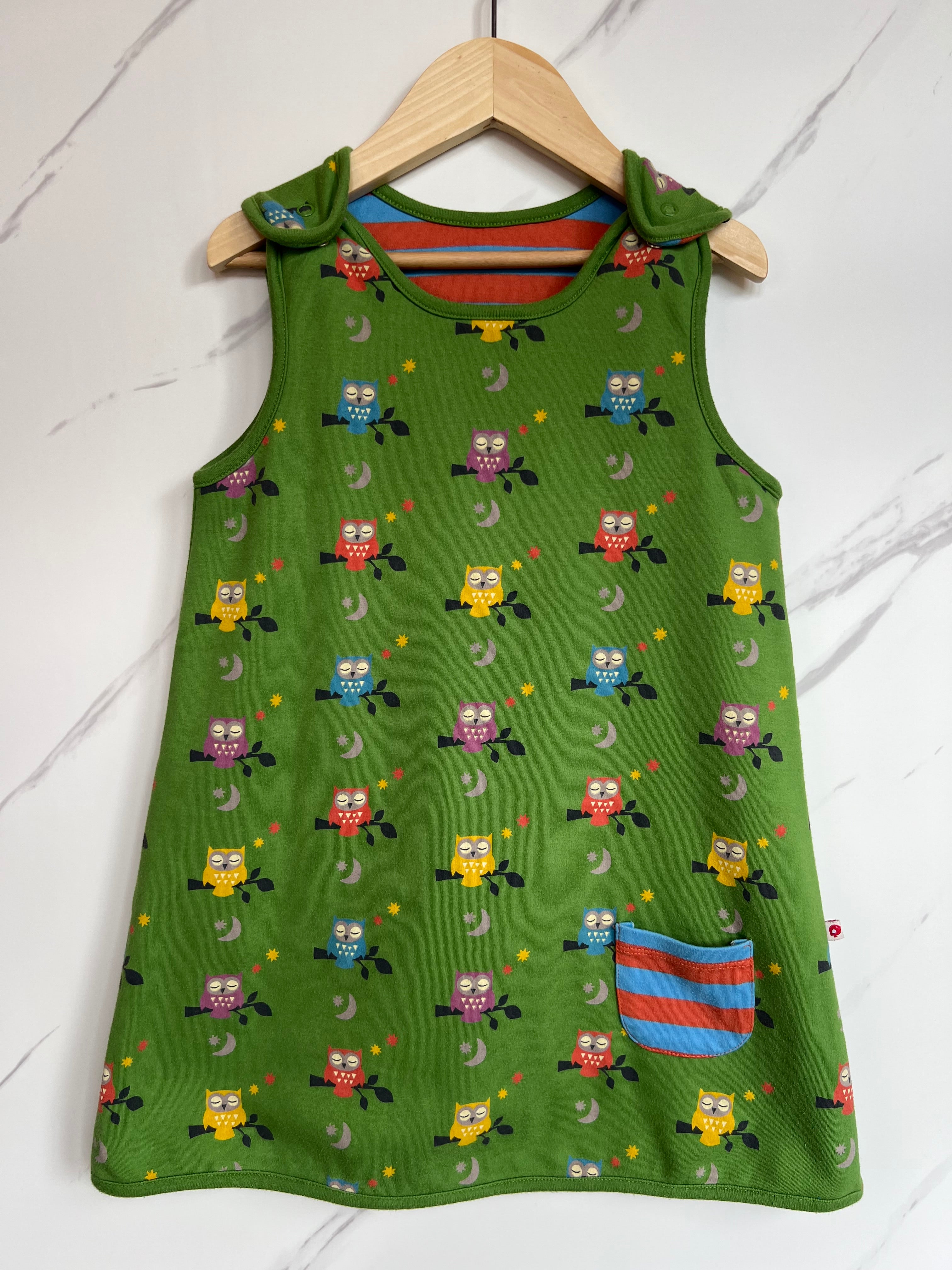 Piccallily Green Owls Reversible Dress Age 3 Years