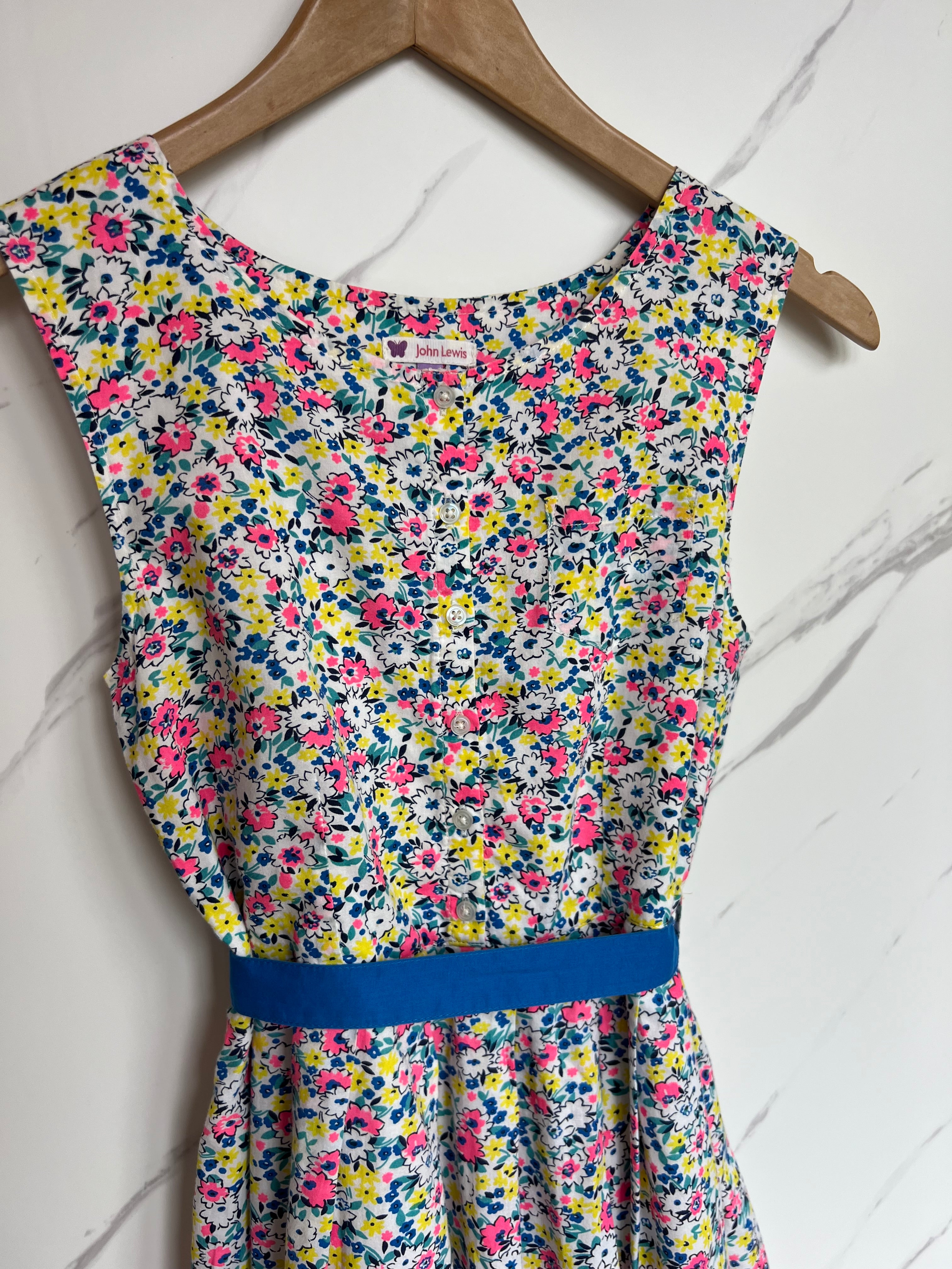 John Lewis Ditsy Floral Dress with Blue Sash Age 12 Years