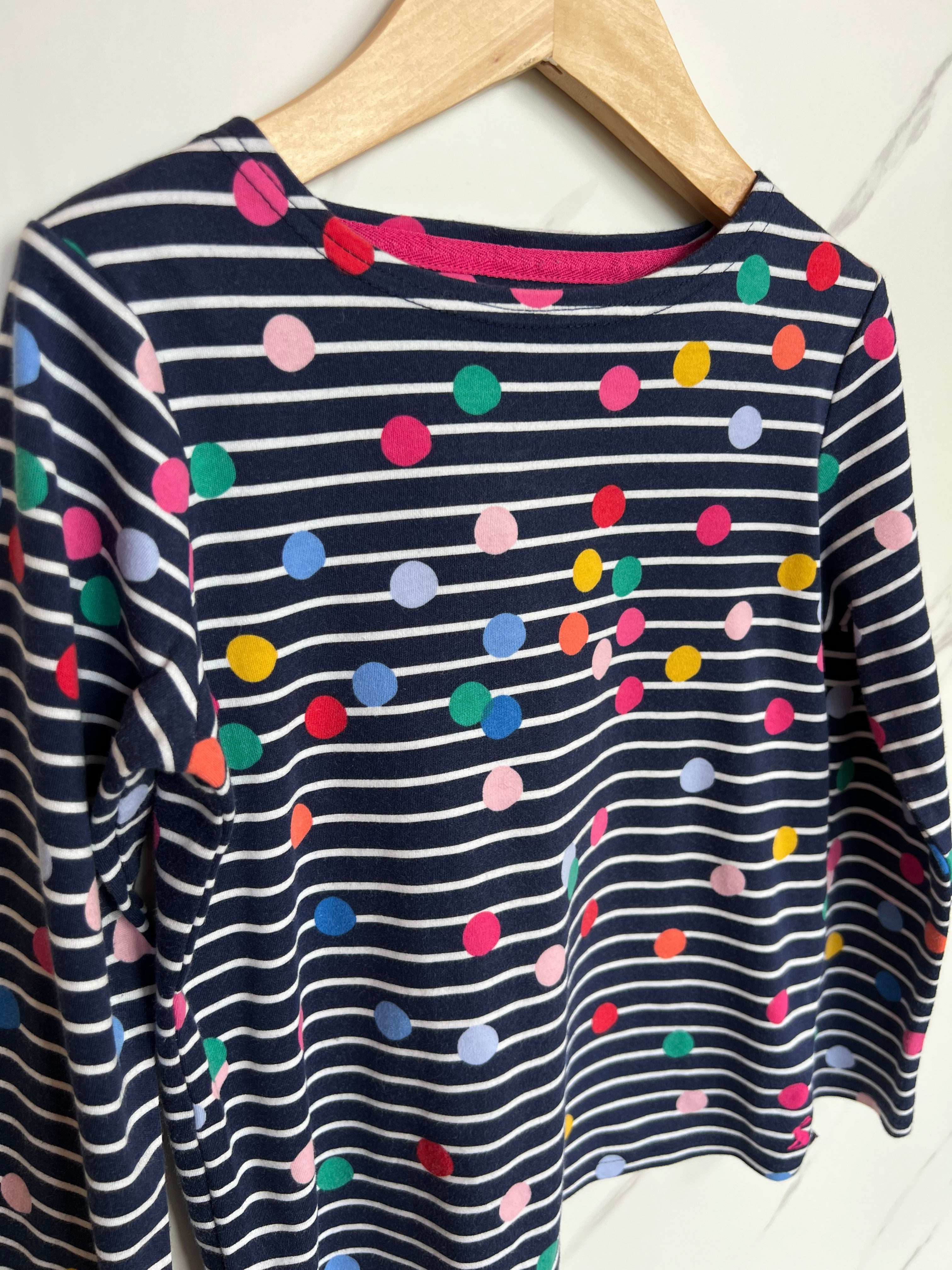 Joules Navy Rainbow Spot & Striped Long-Sleeved Top Age 7 Years
