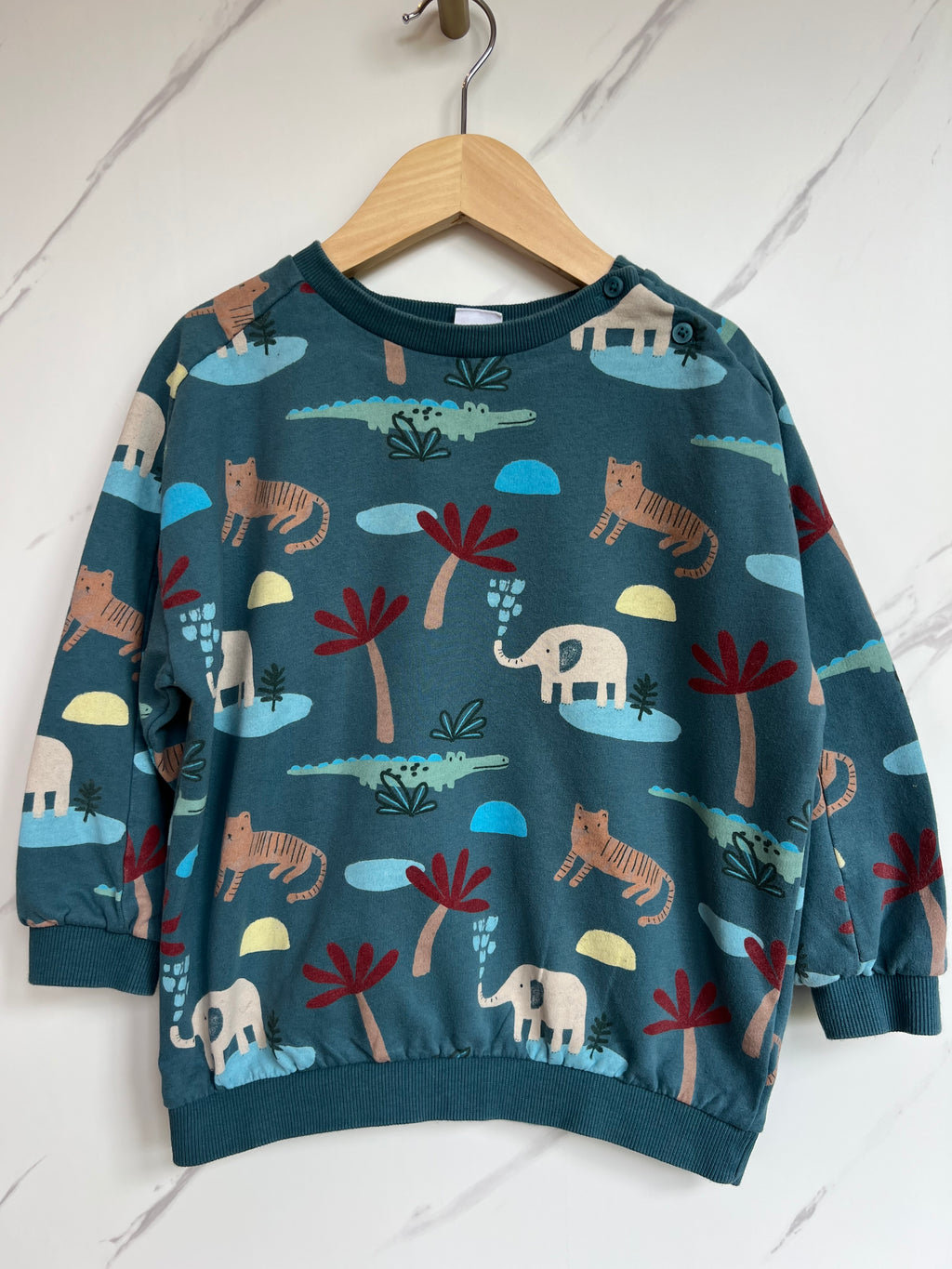 John Lewis Teal Jungle Animals Sweatshirt Age 3-4 Years