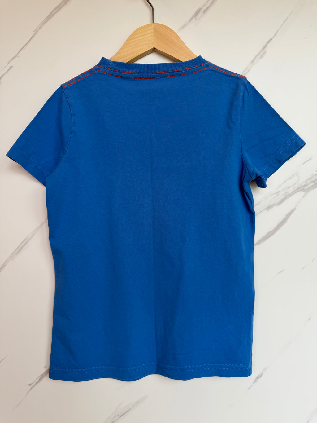 Boden Blue T-Shirt with Yellow Shark Outline Age 6-7 Years