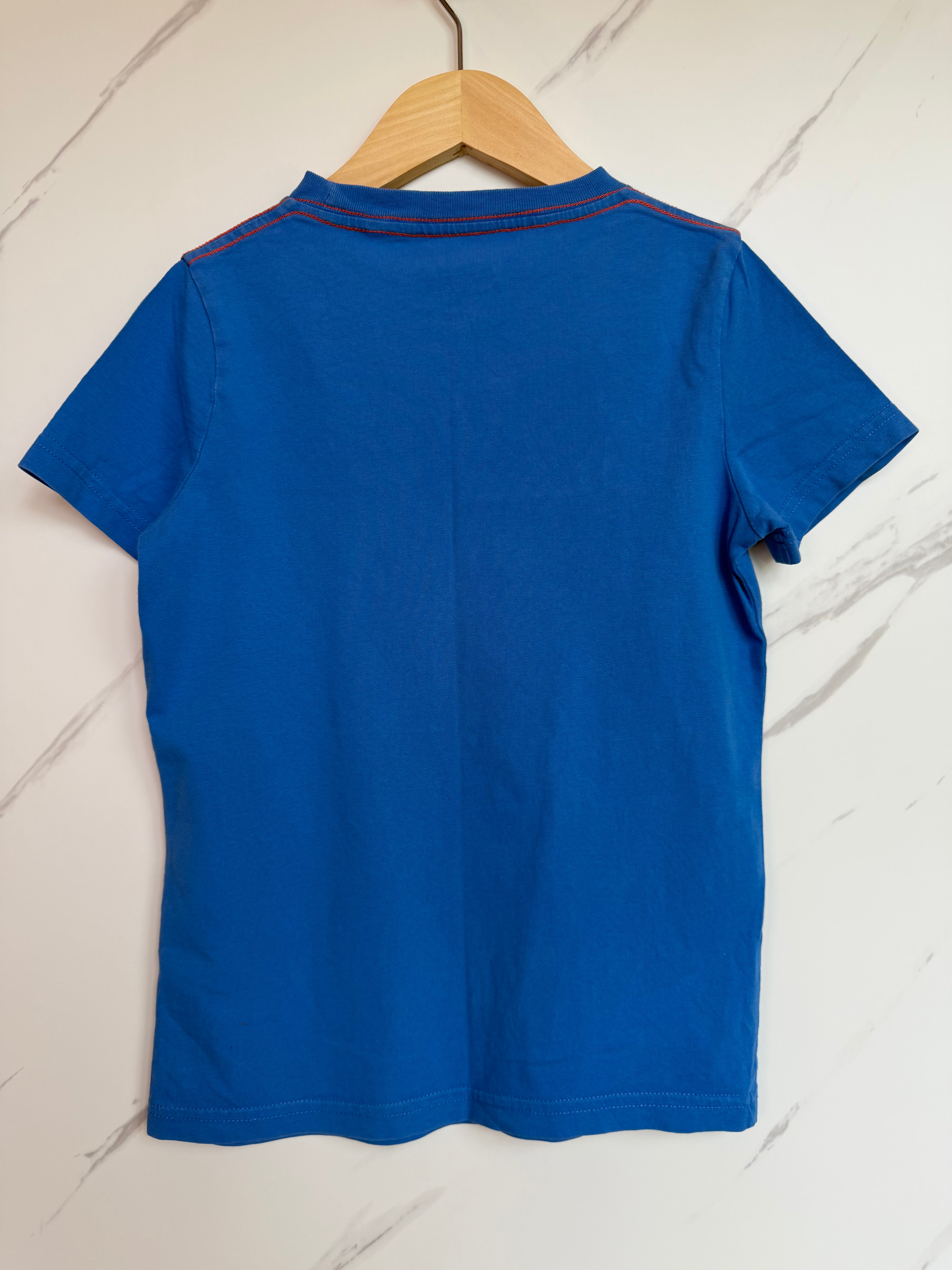 Boden Blue T-Shirt with Yellow Shark Outline Age 6-7 Years