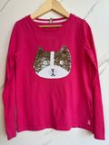 Joules Magenta Long-Sleeved Top with Sequinned Cat Age 8-9 Years