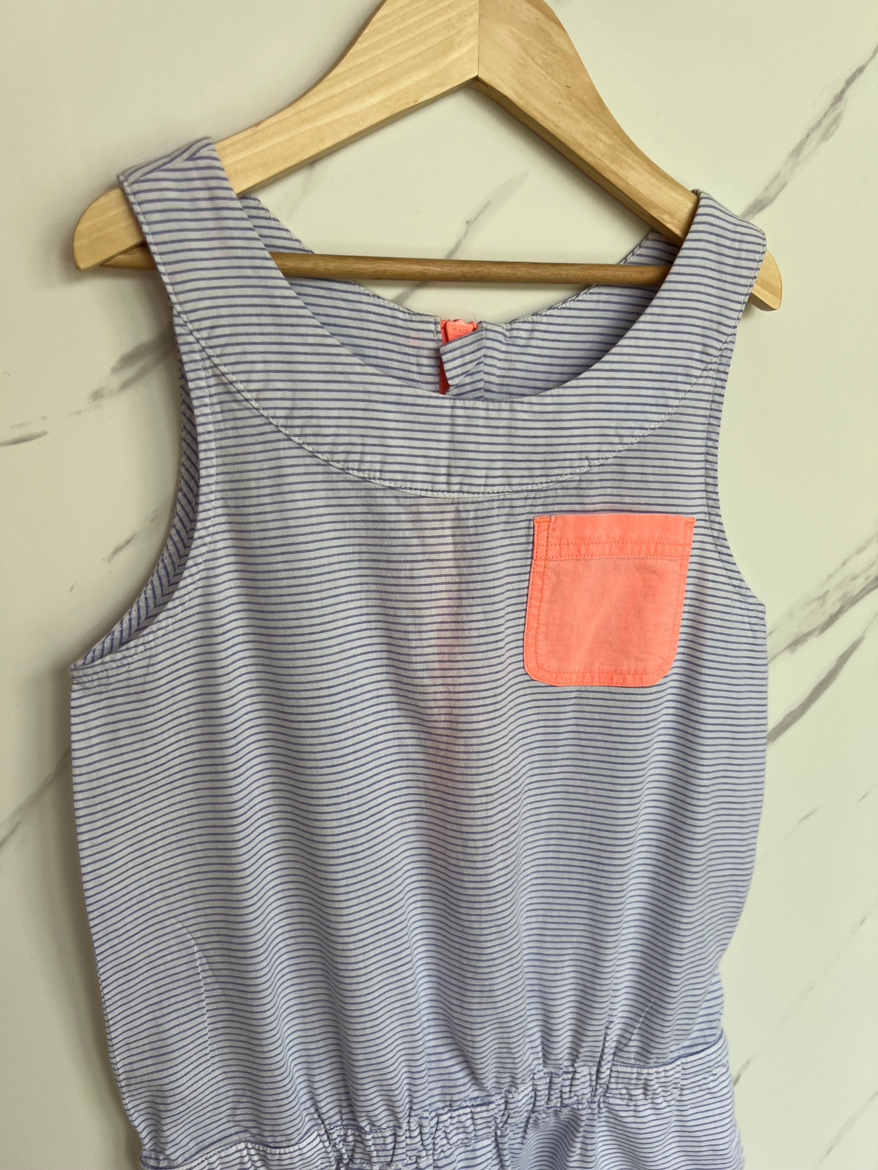 Joules White & Blue Fine-Striped Playsuit Age 9-10 Years