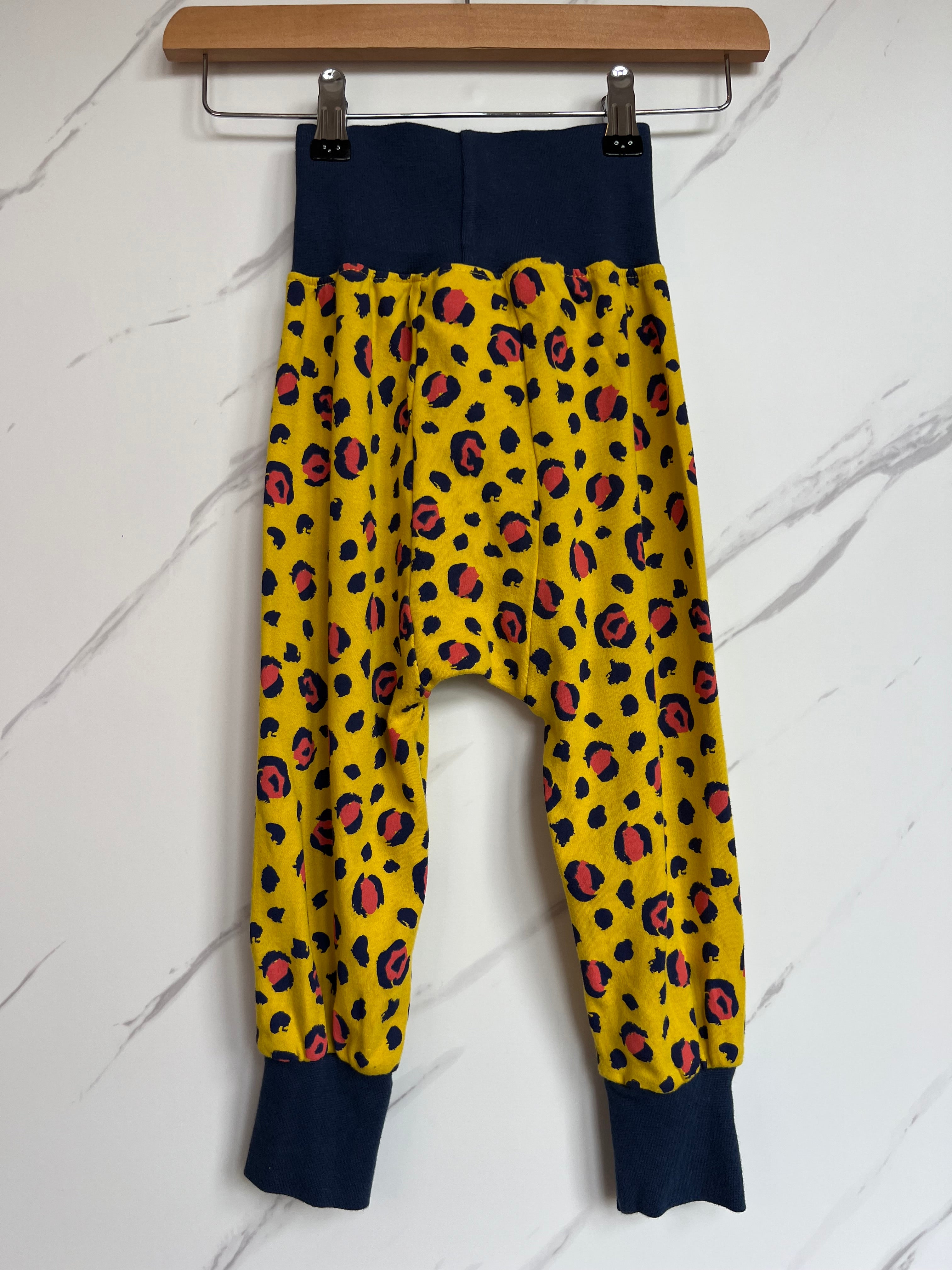 Frugi Yellow & Navy Leopard Print Parsnip Trousers Age 2-3 Years