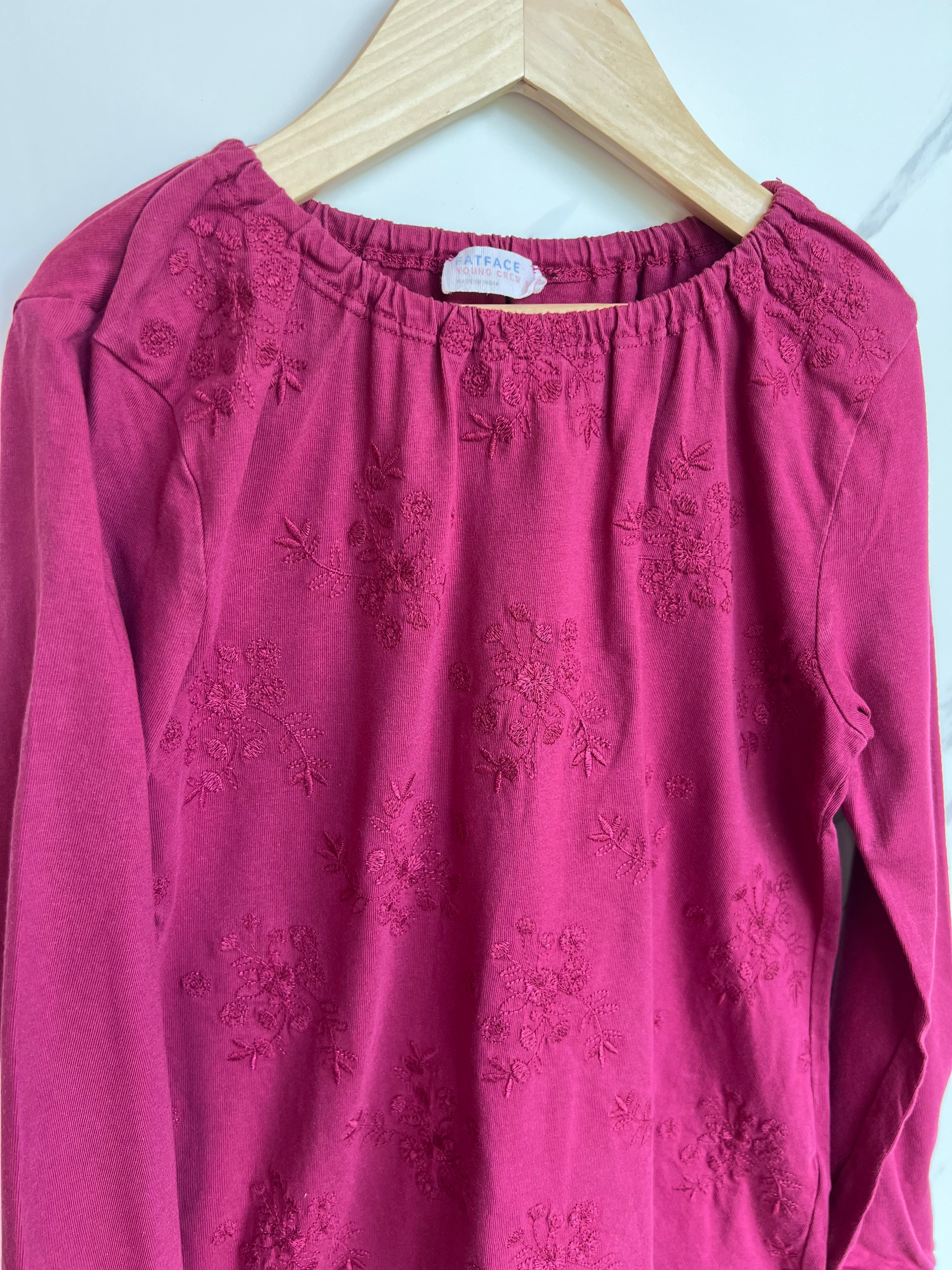 Fatface Pink Embroidered Lightweight Top Age 9-10 Years