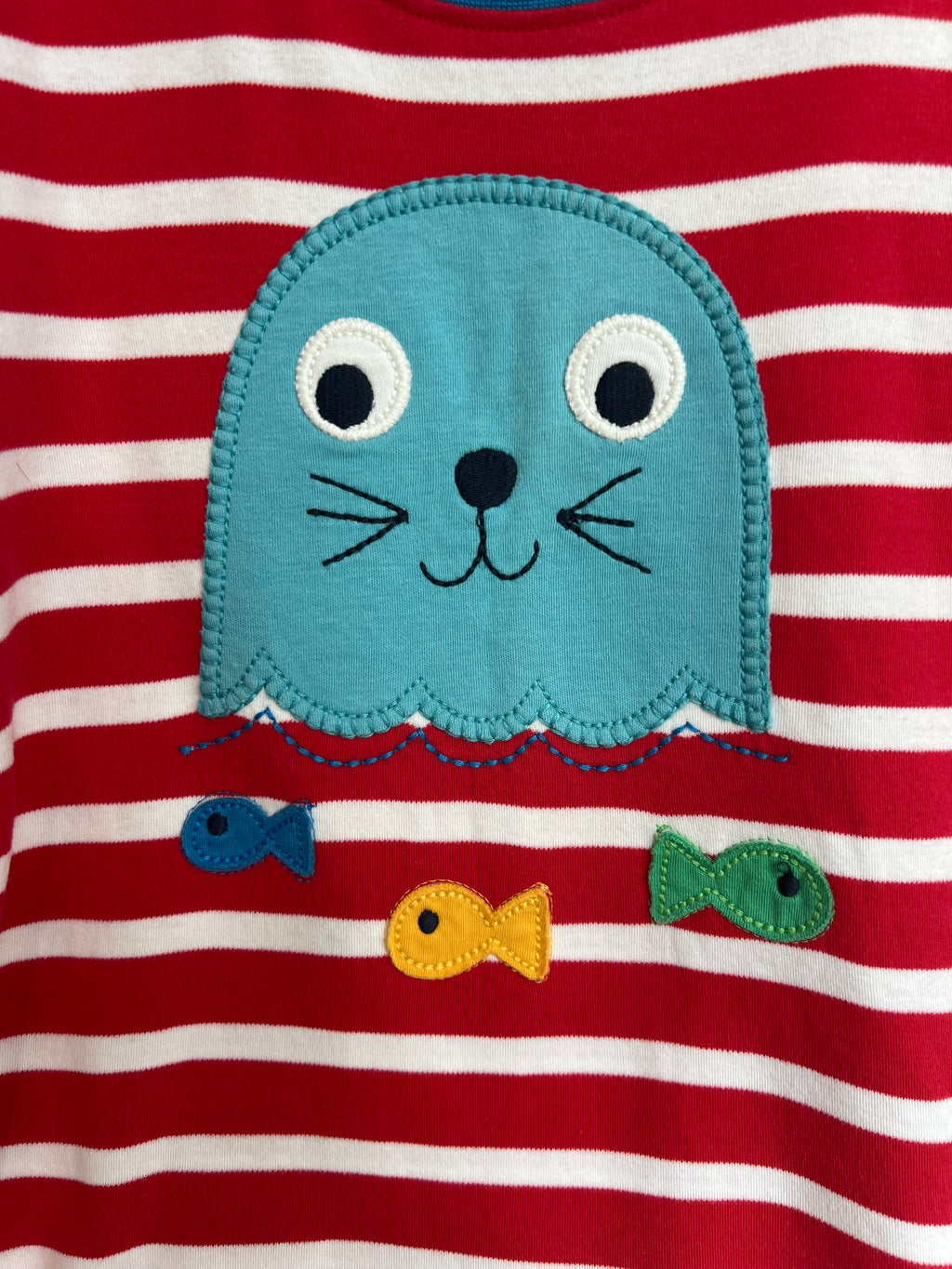 Frugi Red Striped Seal T-Shirt Age 3-4 Years