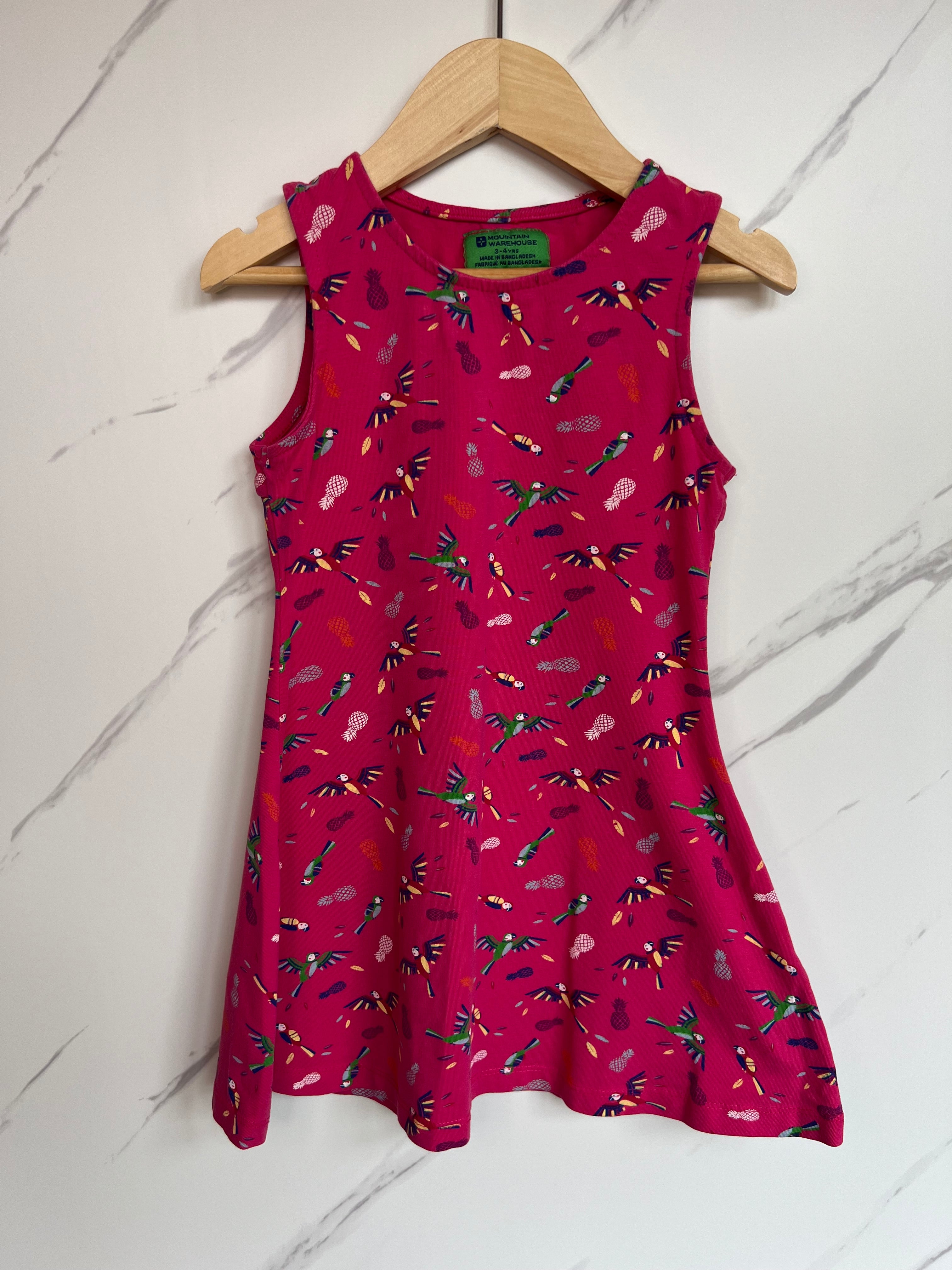 Mountain Warehouse Pink Tropical Birds Dress Age 3-4 Years