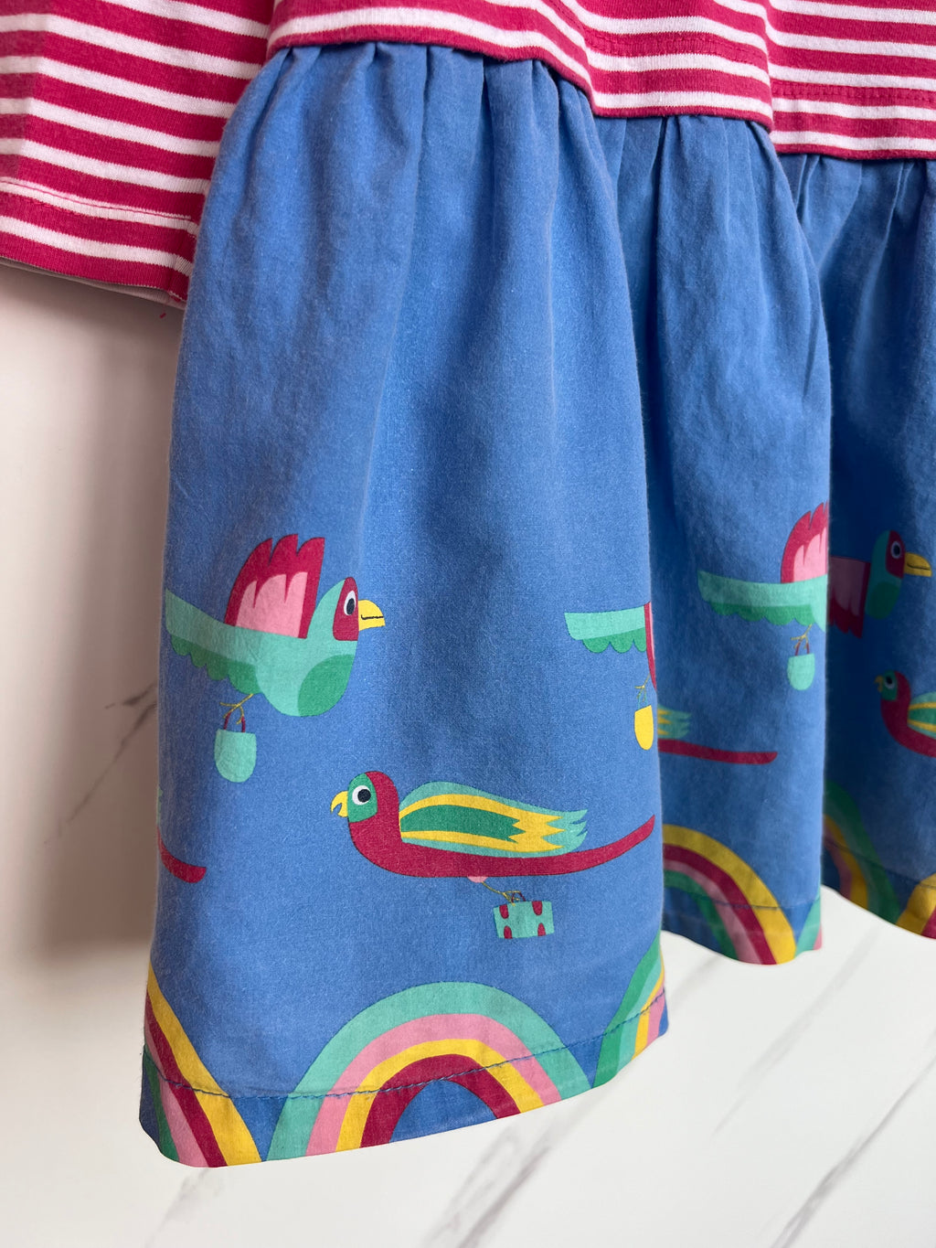 Frugi Long-Sleeved Rainbow & Birds Dress Age 6-7 Years