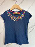 Boden Blue Leaf Embroidery T-Shirt Age 4-5 Years
