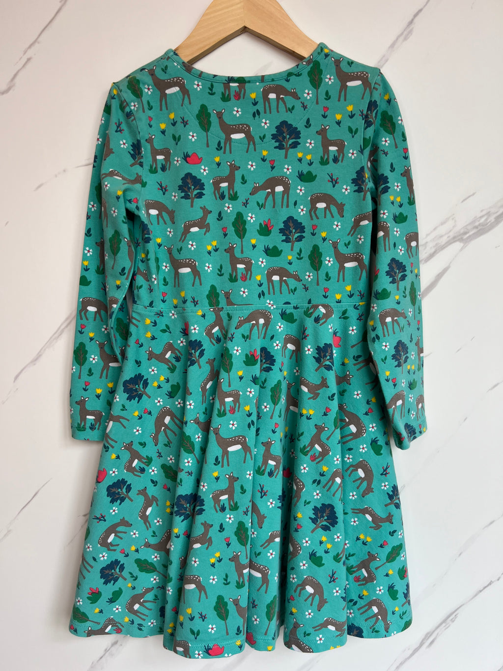 Frugi Green Deer Skater Dress Age 6-7 Years