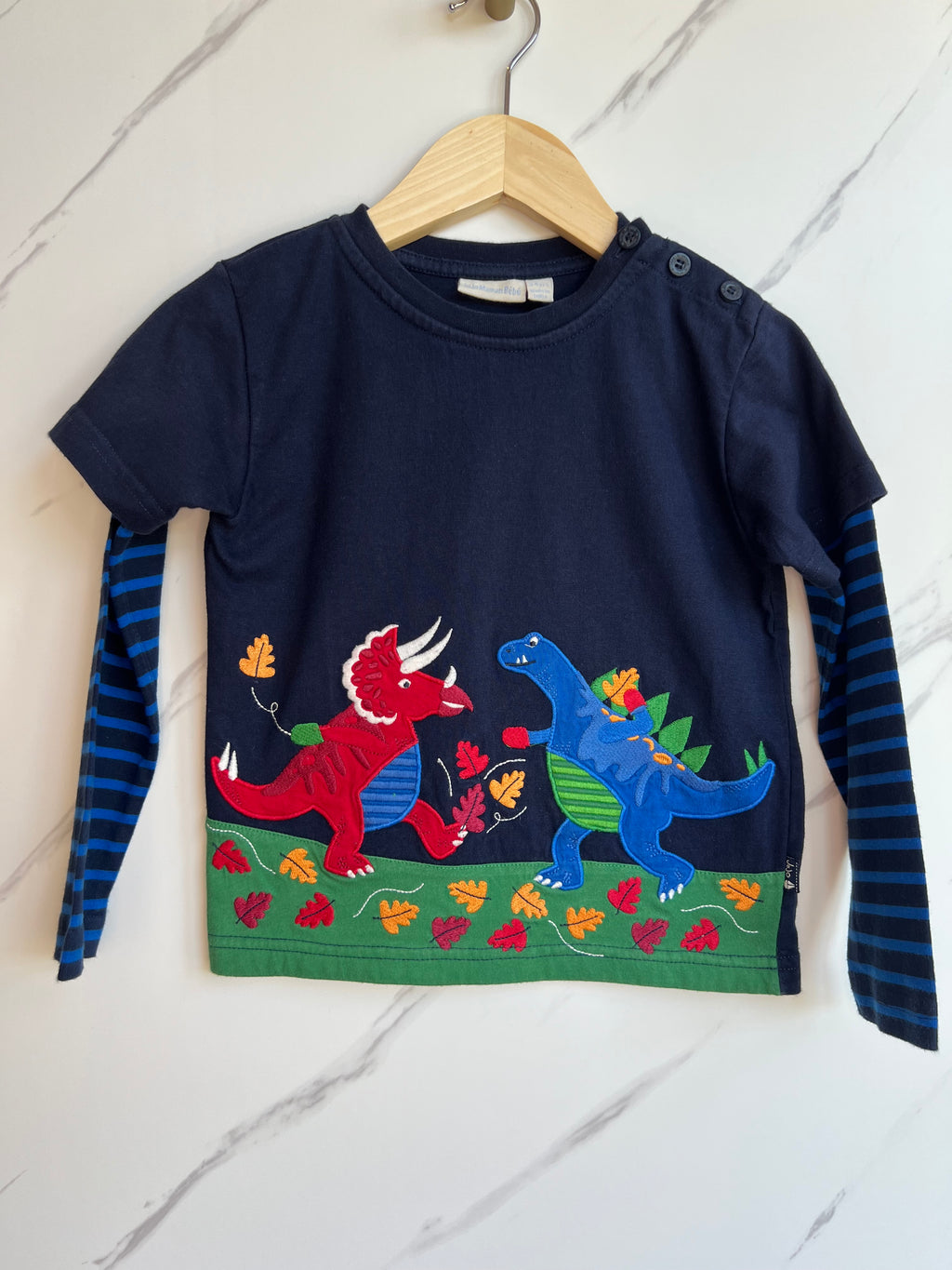 JoJo Maman Bebe Navy Autumn Dinosaurs Long-sleeved Top Age 3-4 Years