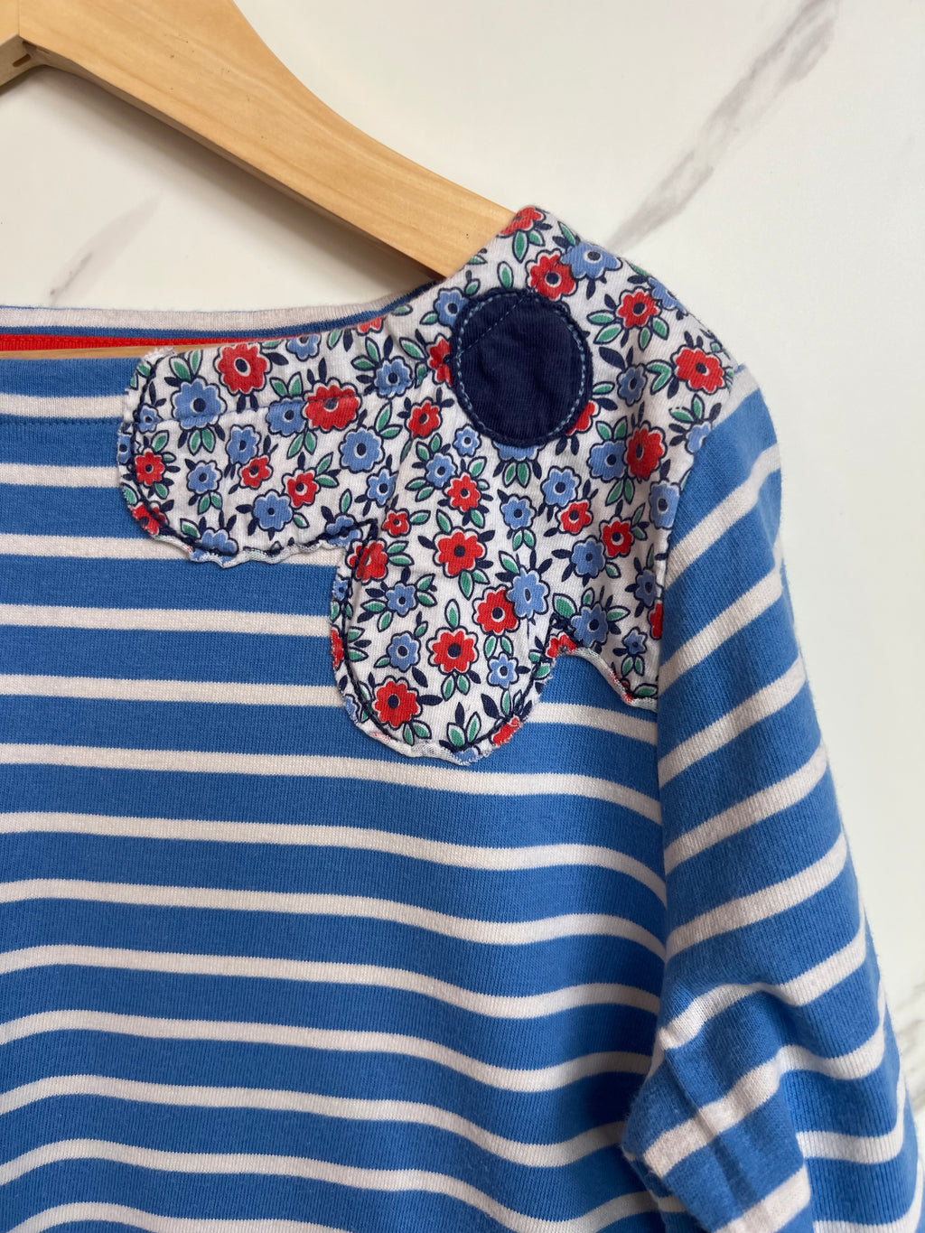 Boden Blue Striped Large Ditsy Flower Top Age 9-10 Years