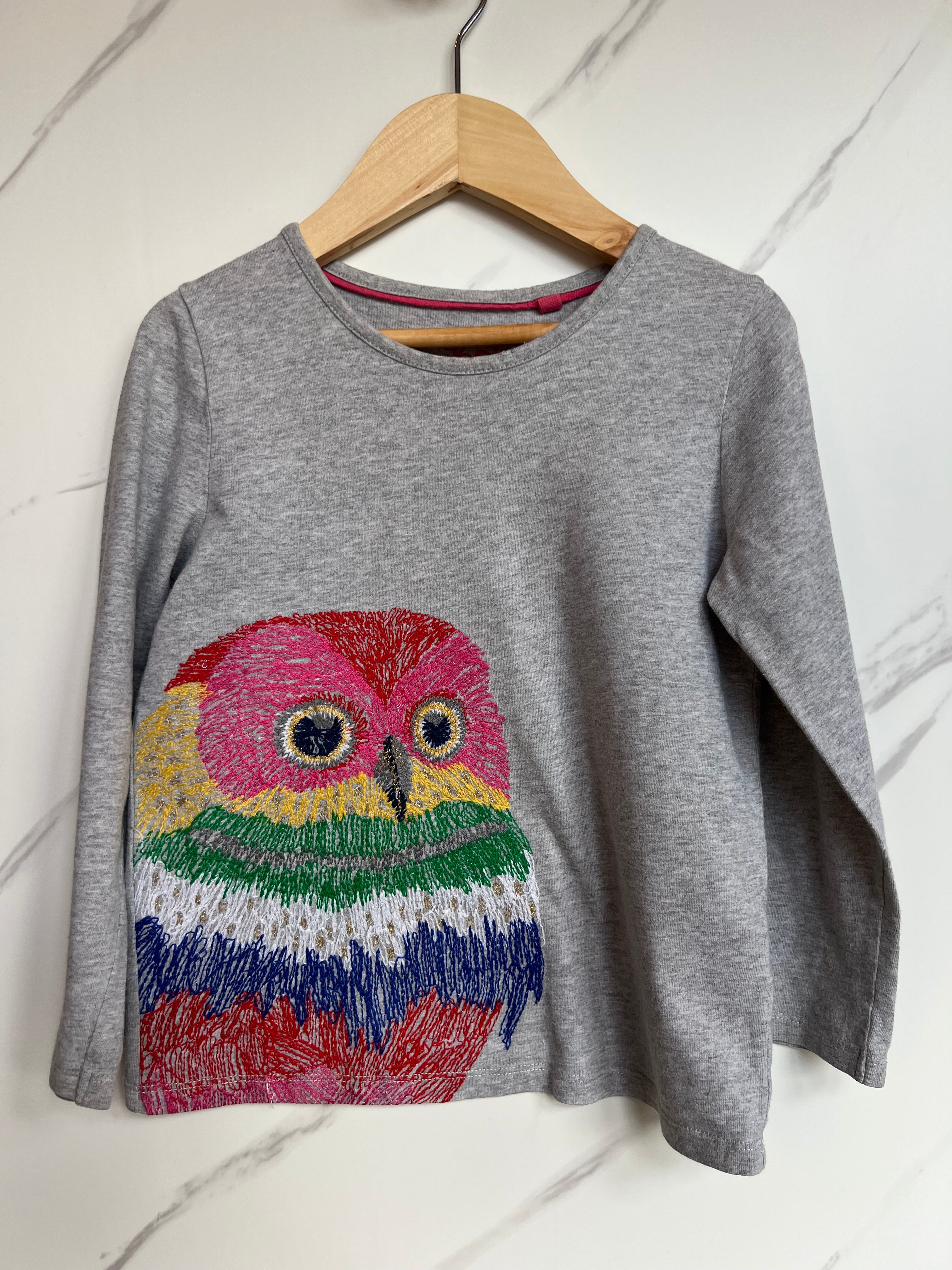 Boden Grey Owl Long-Sleeved Top Age 4-5 Years