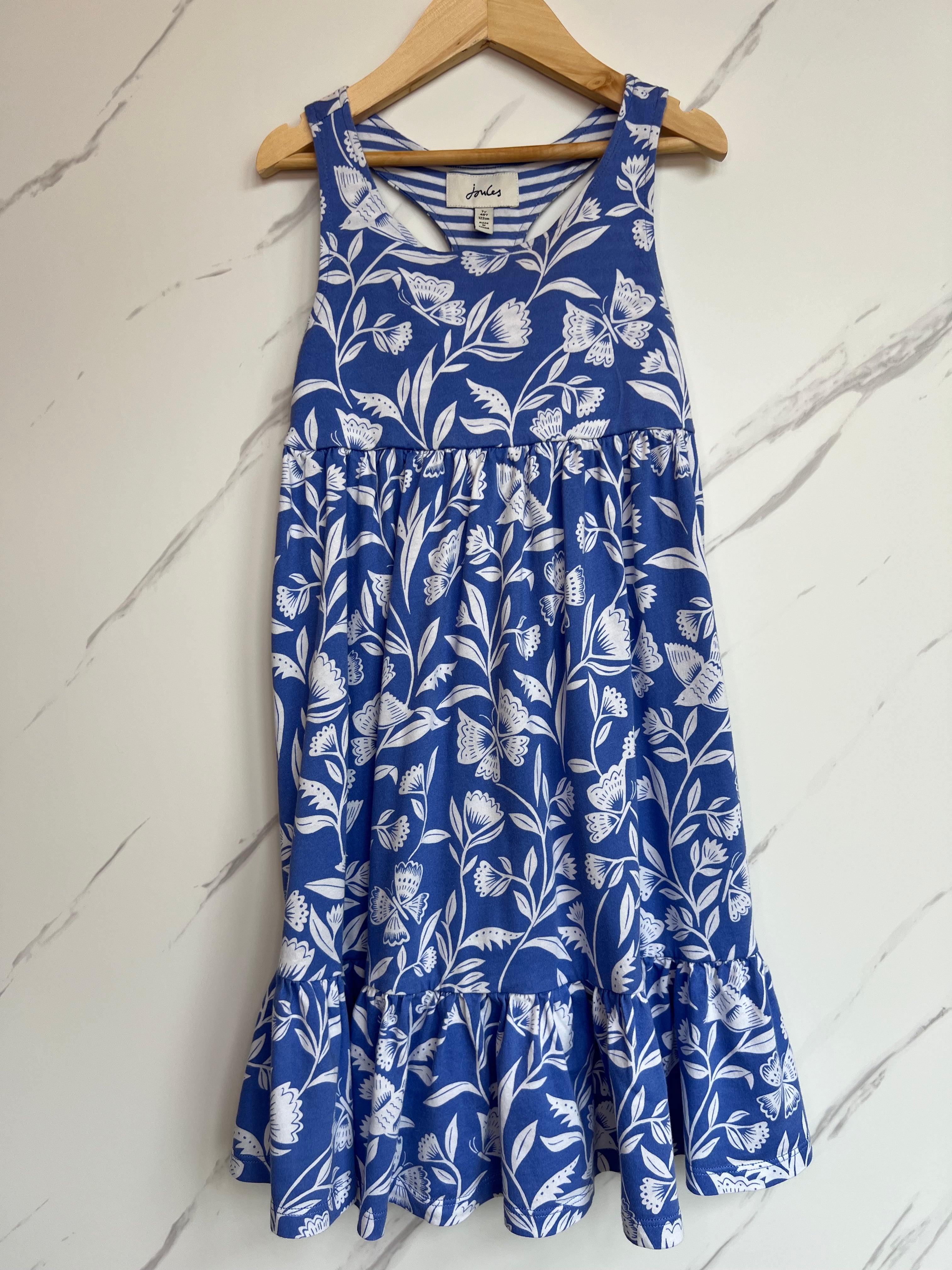 Joules Blue & White Floral Sleeveless Dress Age 7 Years