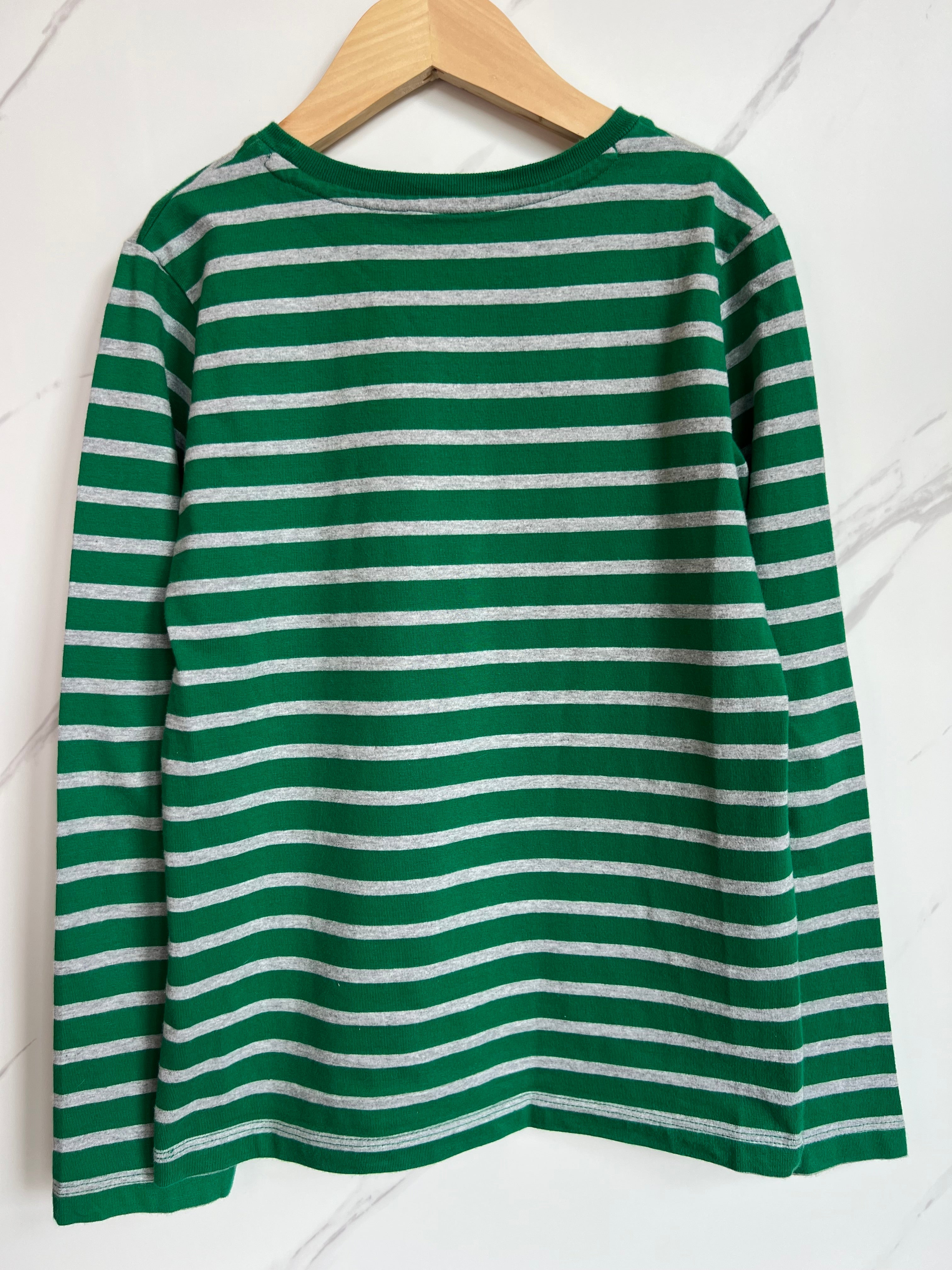 Boden Green & Grey Striped Long-Sleeved Top Age 8-9 Years