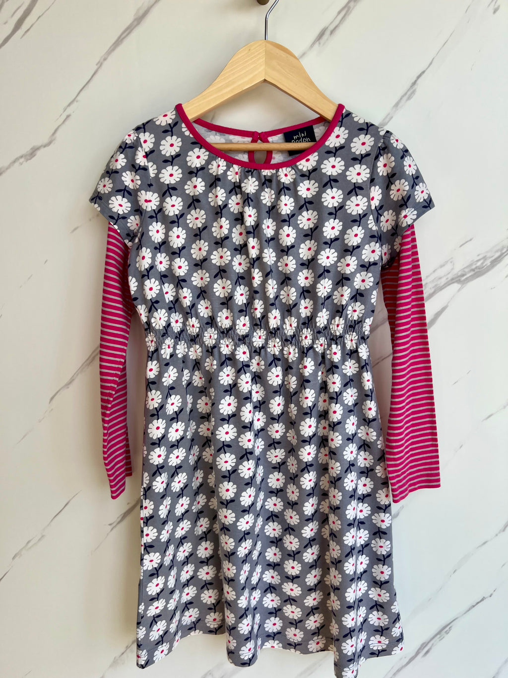 Boden Pink & Grey Daisy Dress Age 7-8 Years