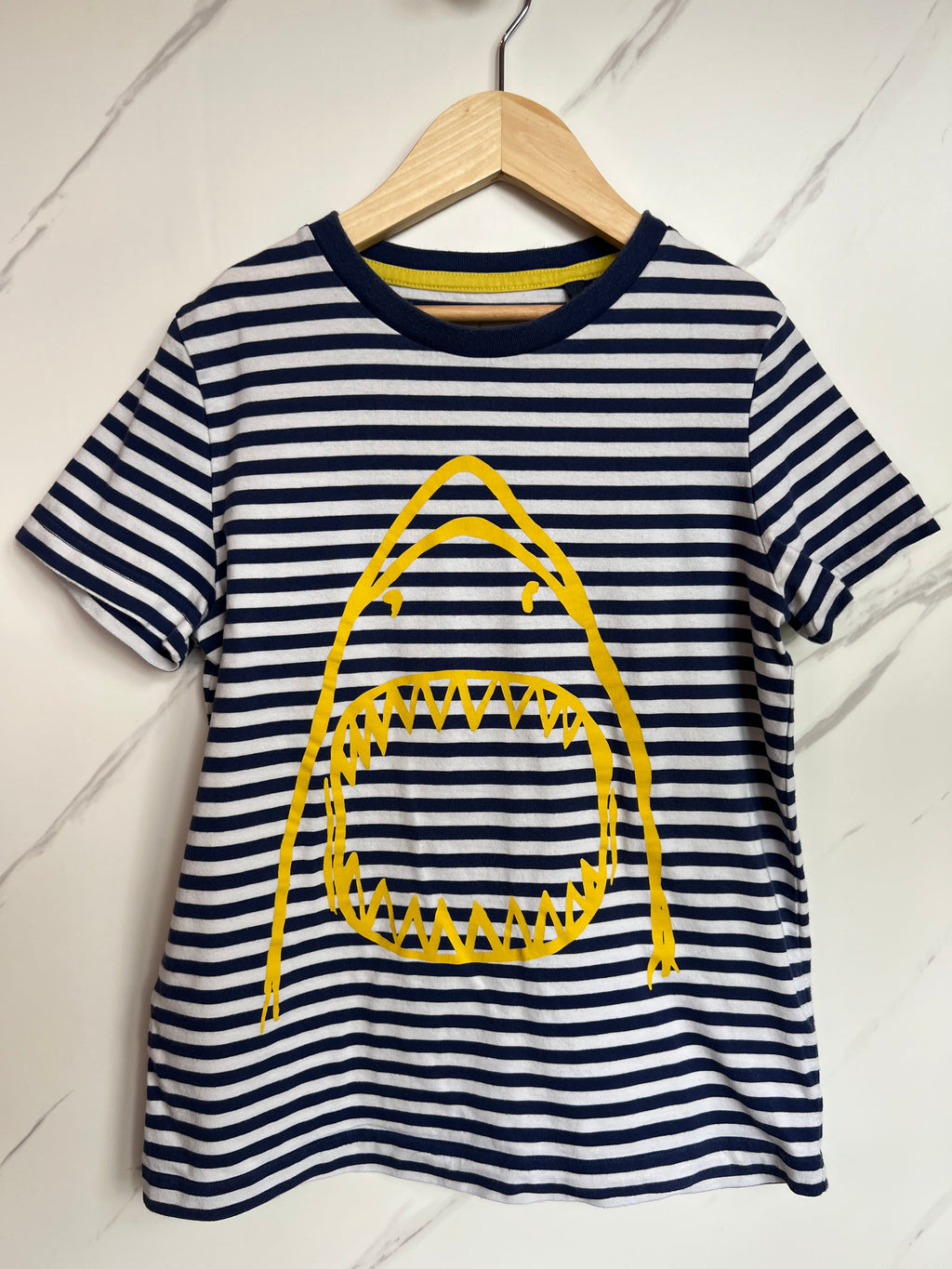 Boden Navy Striped Shark T-Shirt Age 9-10 Years