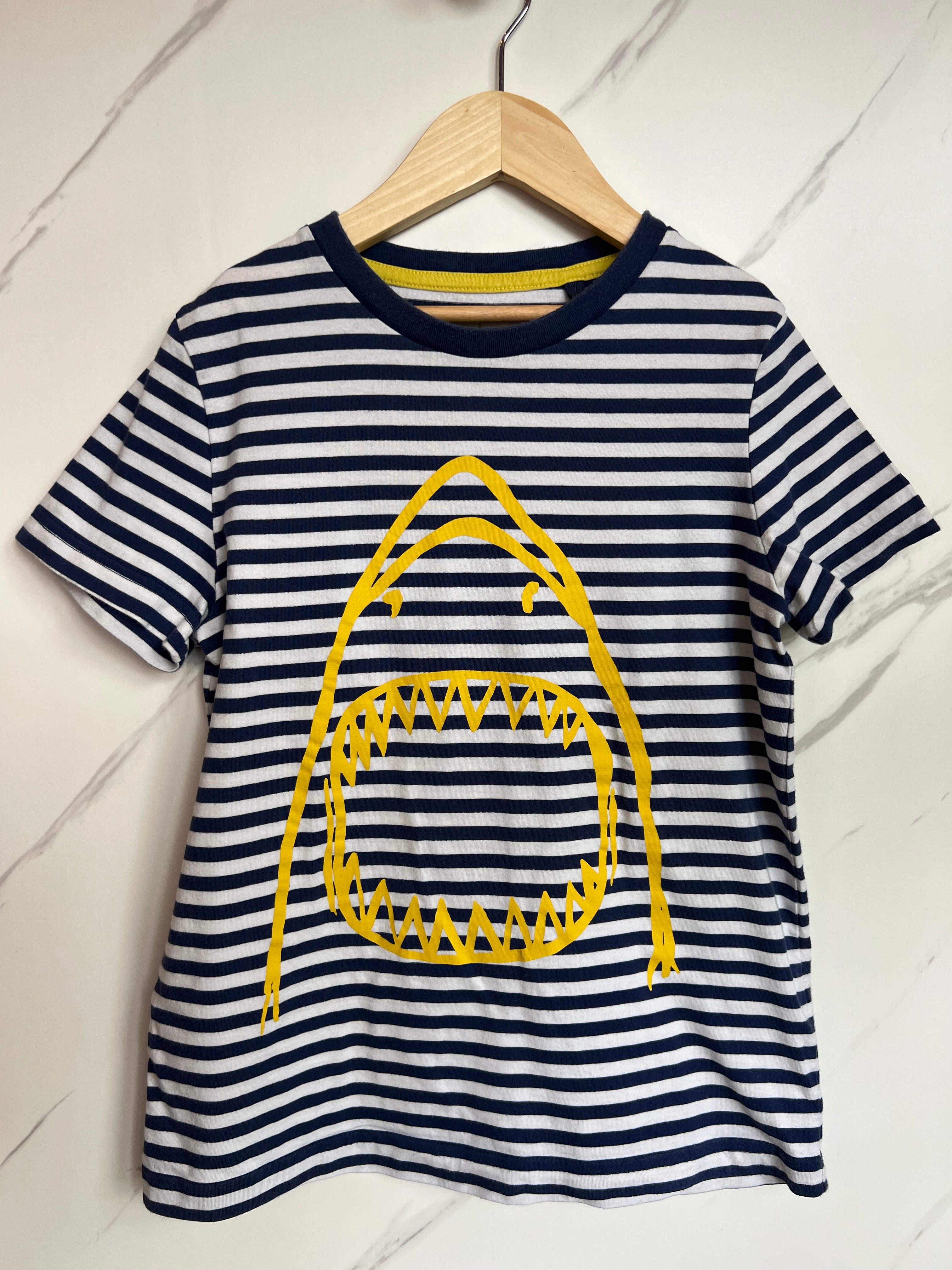 Boden Navy Striped Shark T-Shirt Age 9-10 Years