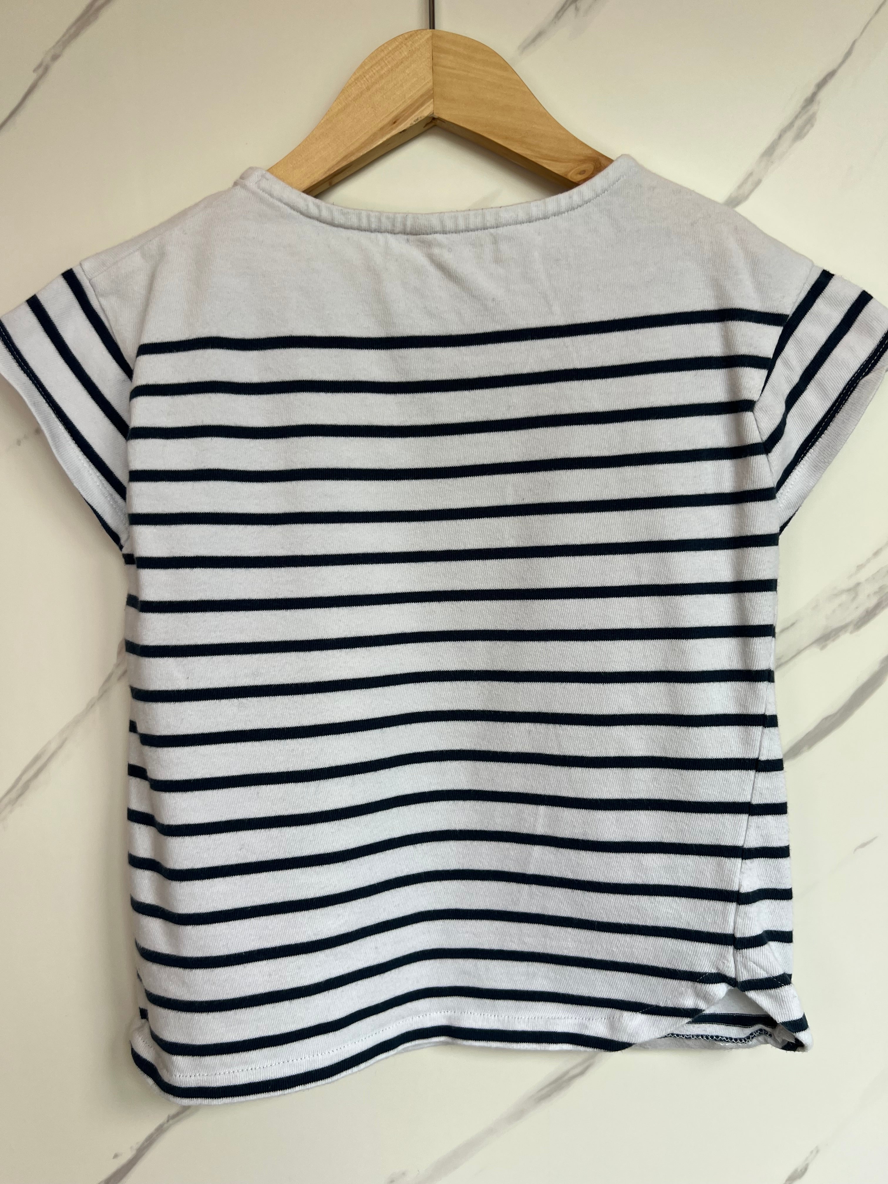 John Lewis White/Navy Striped T-Shirt Age 9 Years