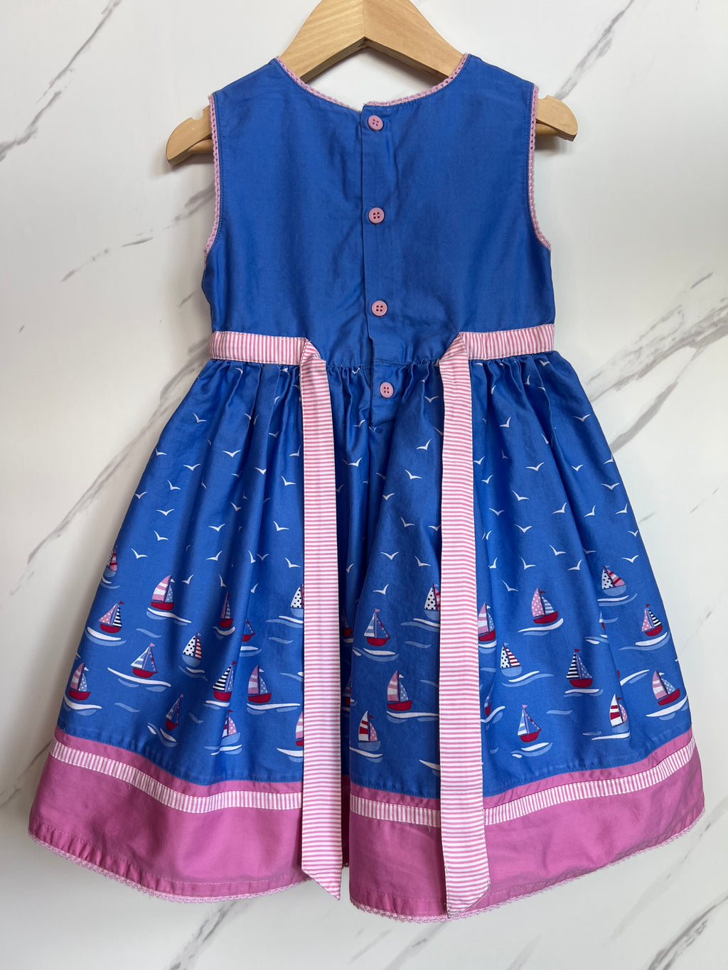 JoJo Maman Bebe Blue & Pink Boat Dress Age 3-4 Years