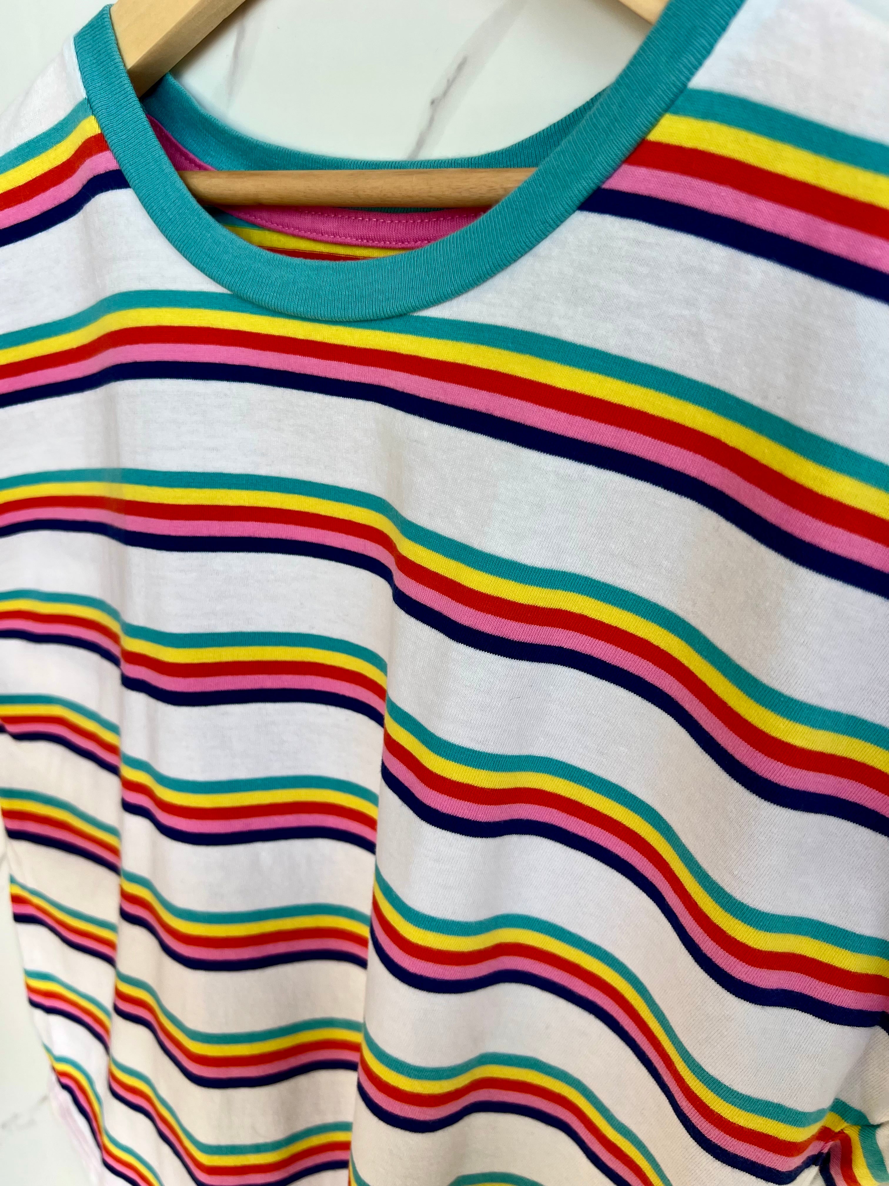 Boden White Rainbow Striped T-Shirt Age 11-12 Years