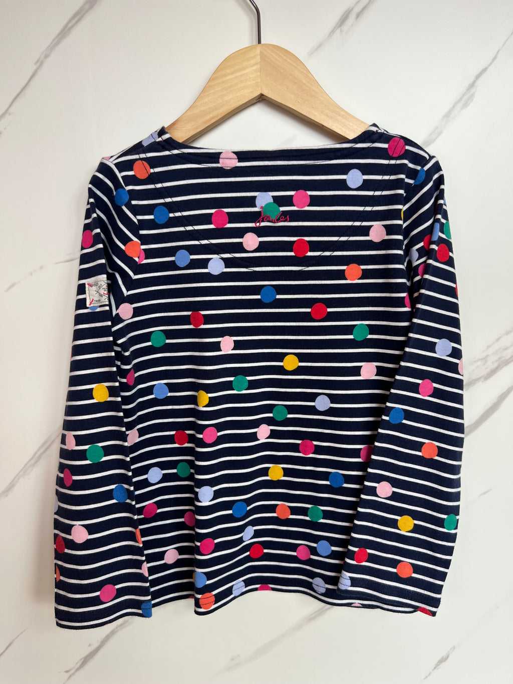Joules Navy Rainbow Spot & Striped Long-Sleeved Top Age 7 Years