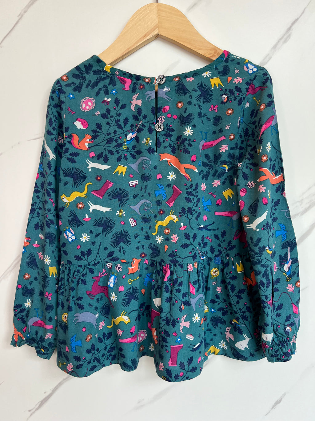 Joules Teal Woodland Long Sleeved Blouse Age 5 Years