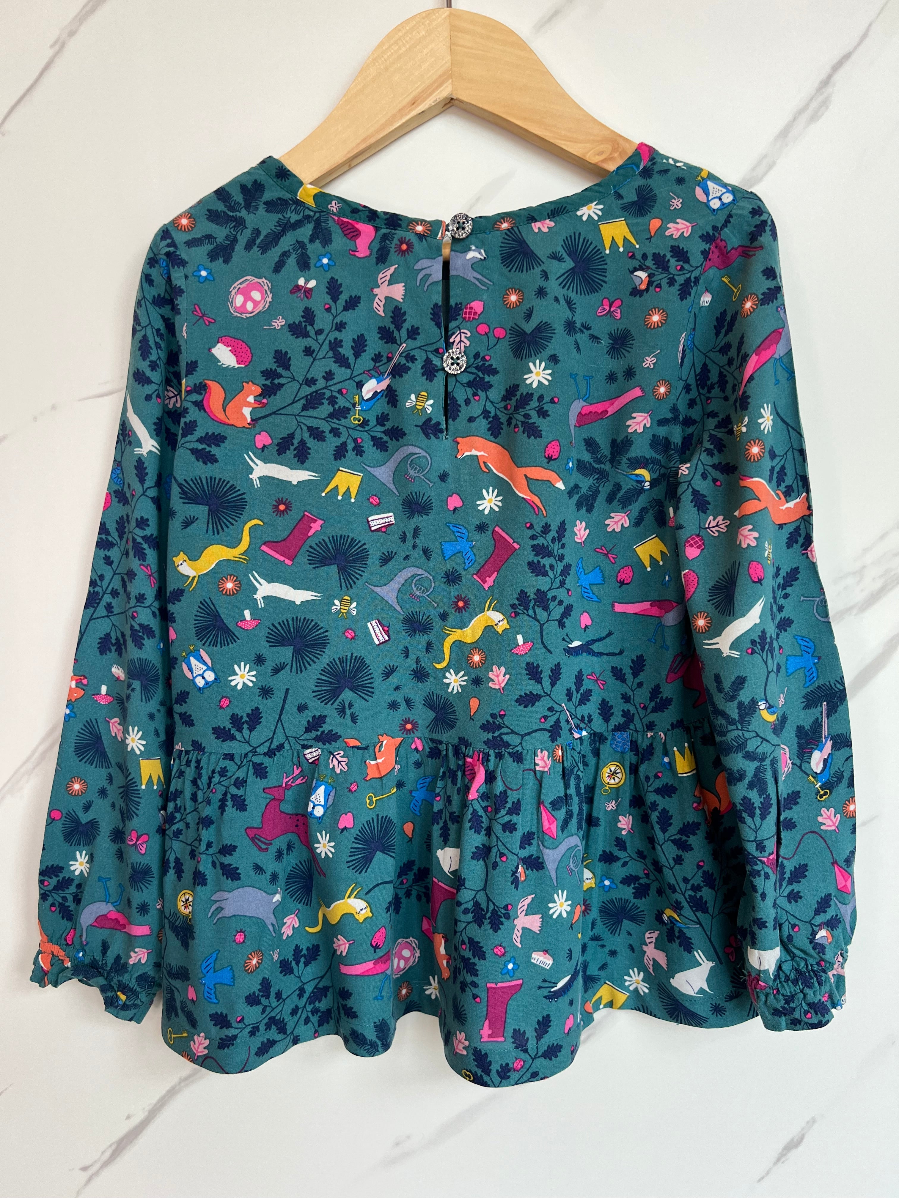 Joules Teal Woodland Long Sleeved Blouse Age 5 Years
