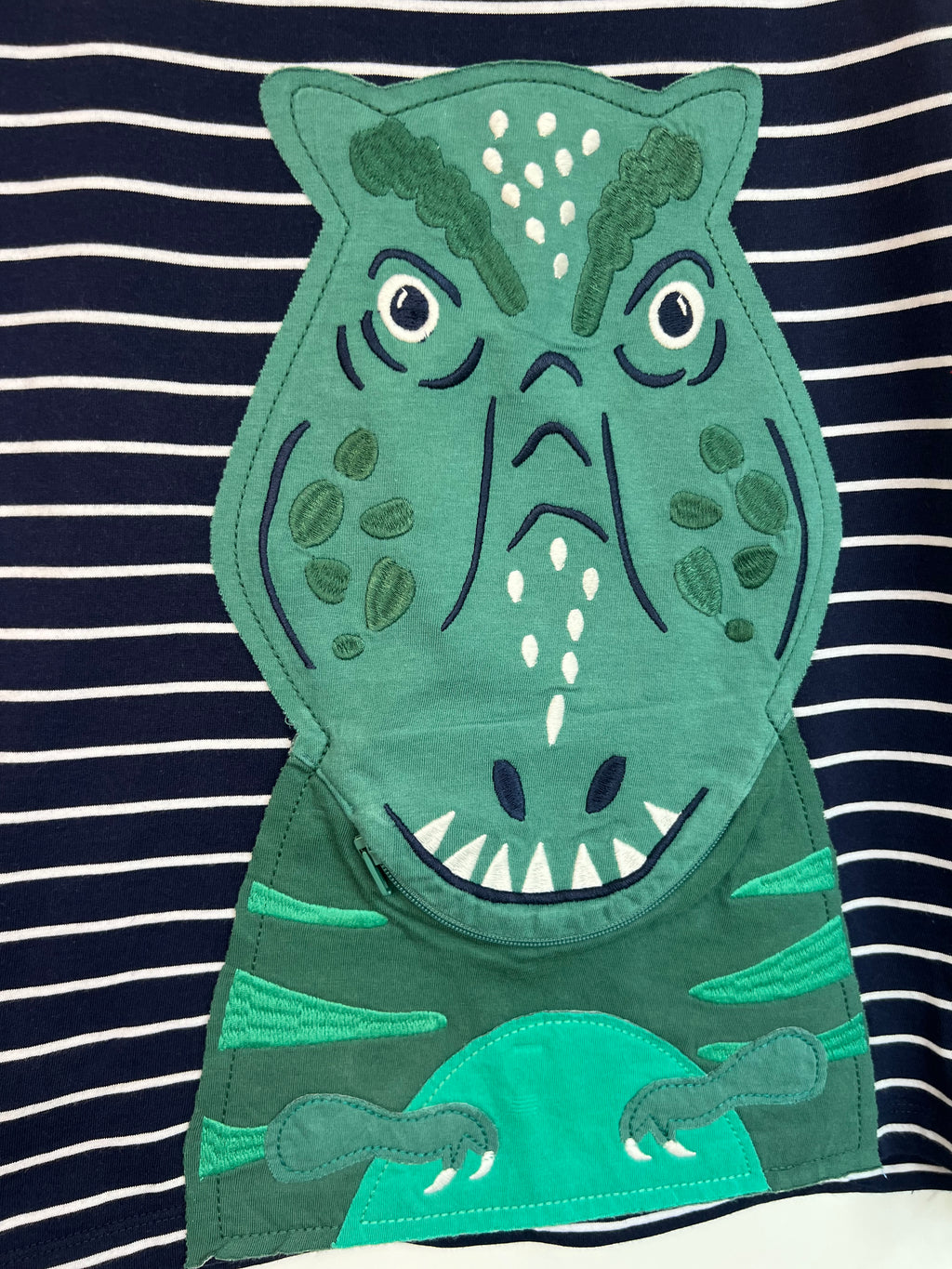 Joules Navy Striped Dino Zip Mouth T-Shirt Age 9 Years