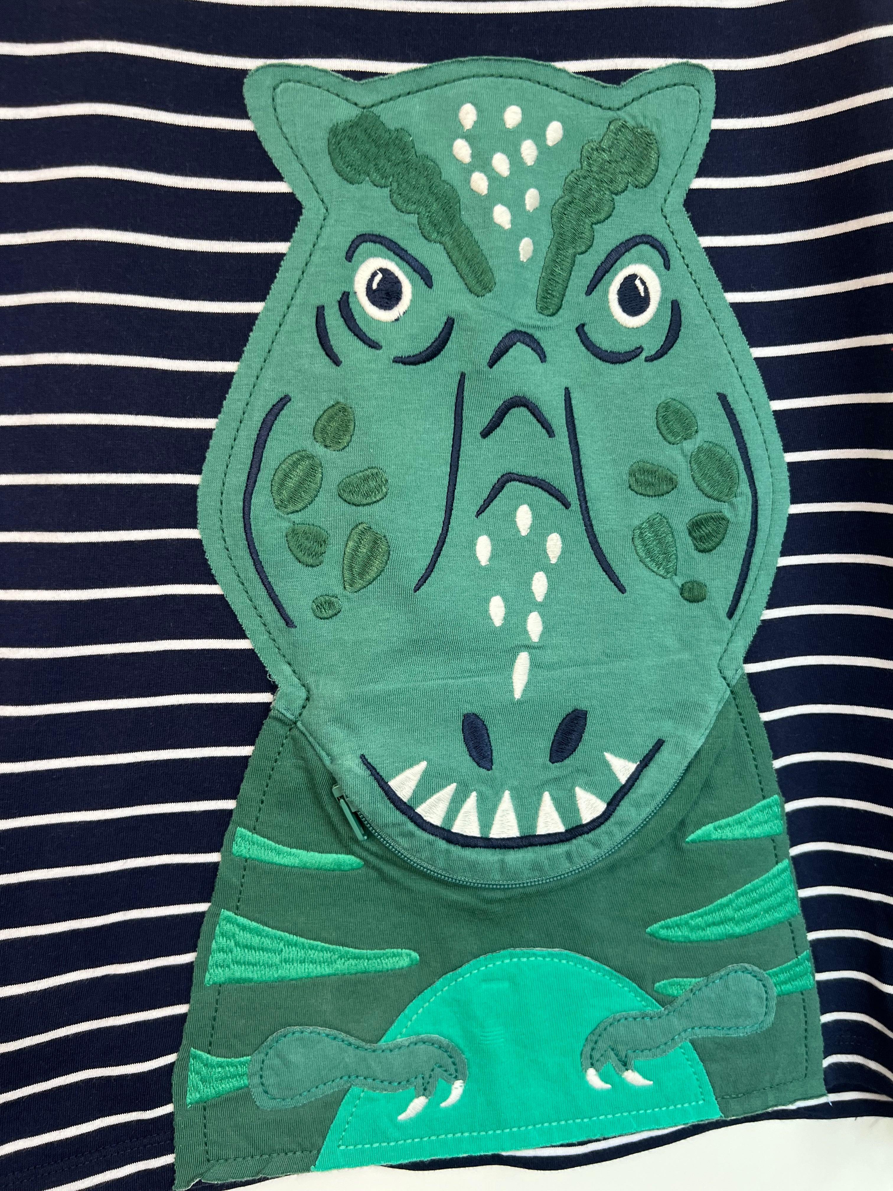 Joules Navy Striped Dino Zip Mouth T-Shirt Age 9 Years