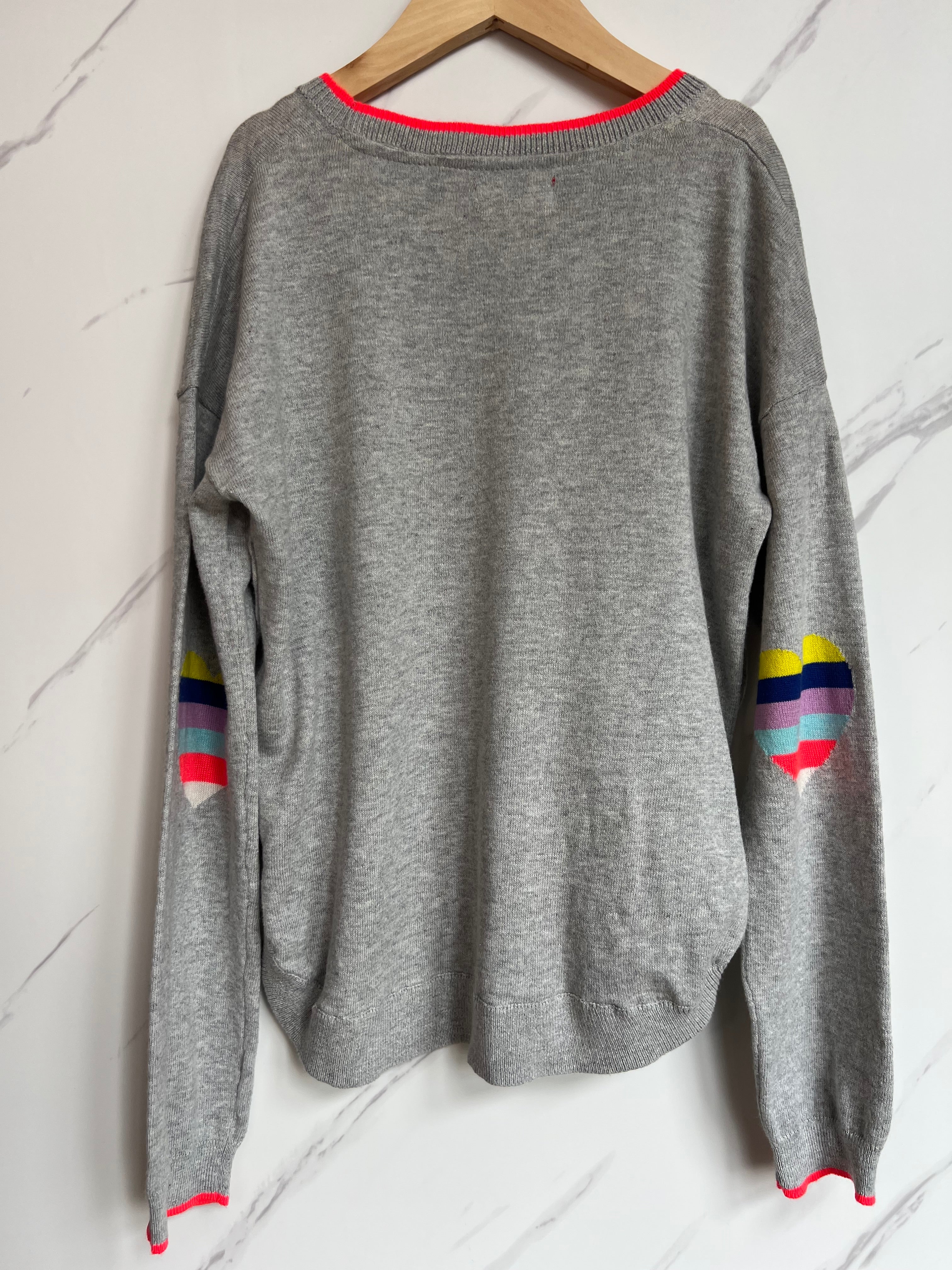 Boden Grey Jumper with Rainbow Heart Elbows Age 11-12 Years