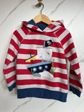 Frugi Red Striped Pirate Ship Hooded Sweatshirt Age 3-4 Years