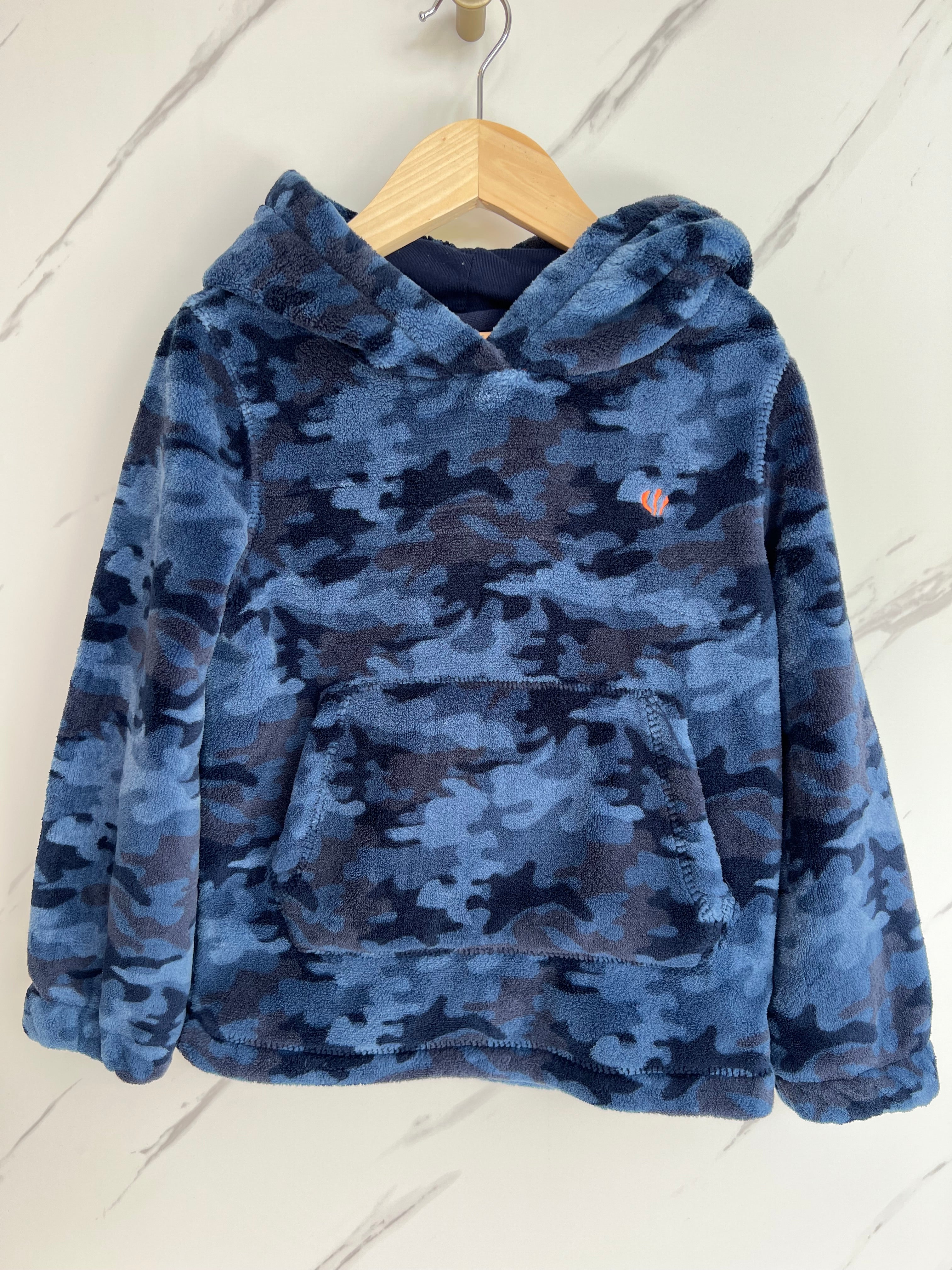 FatFace Blue Camouflage Fleece Hooded Top Age 5-6 Years